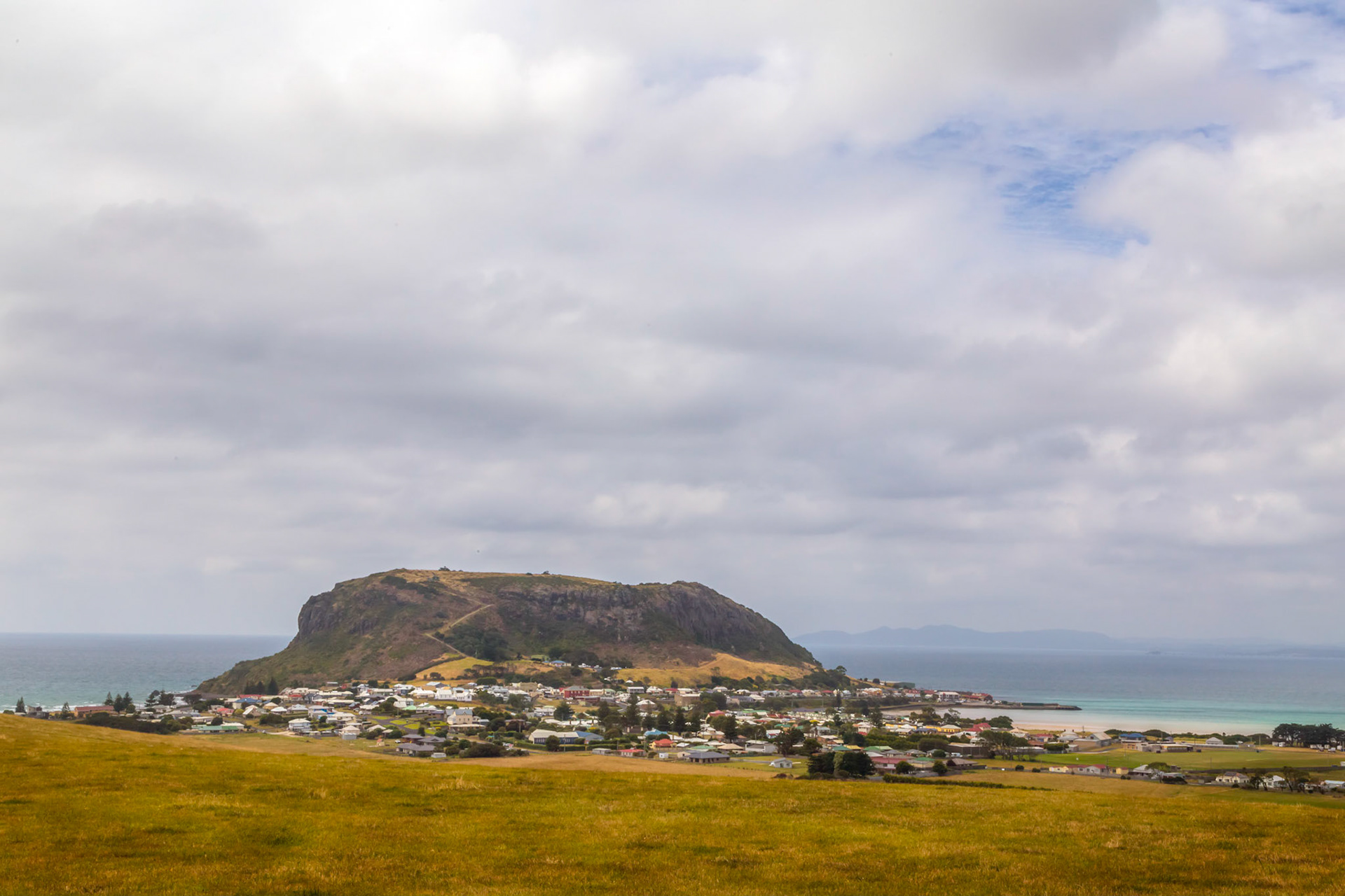 Stanley township with The Nut, viewed from the H.A. (Jimmy) Lane Memorial Lookout.