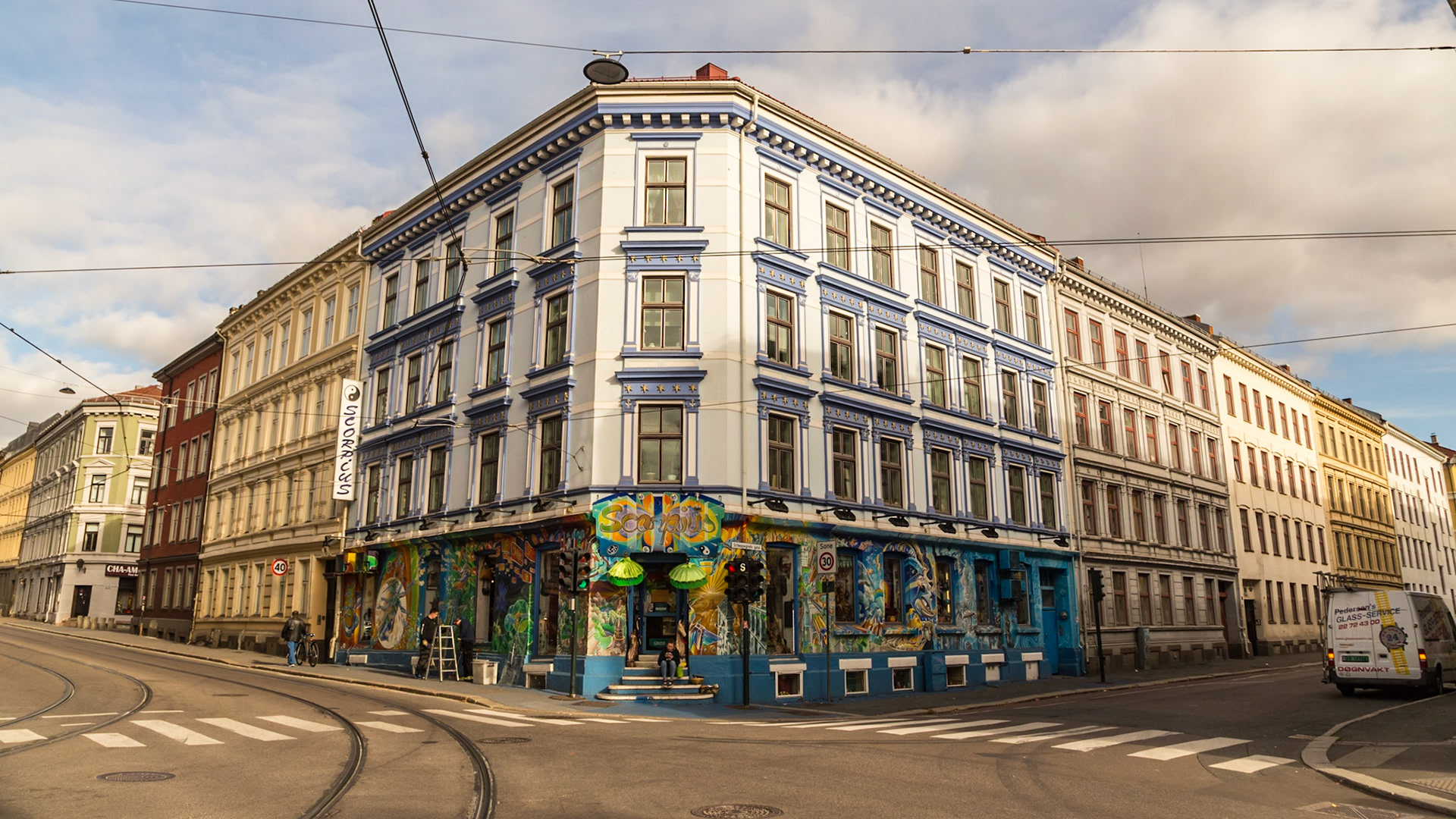 Streets lined with four storey tenement buildings in inner Oslo