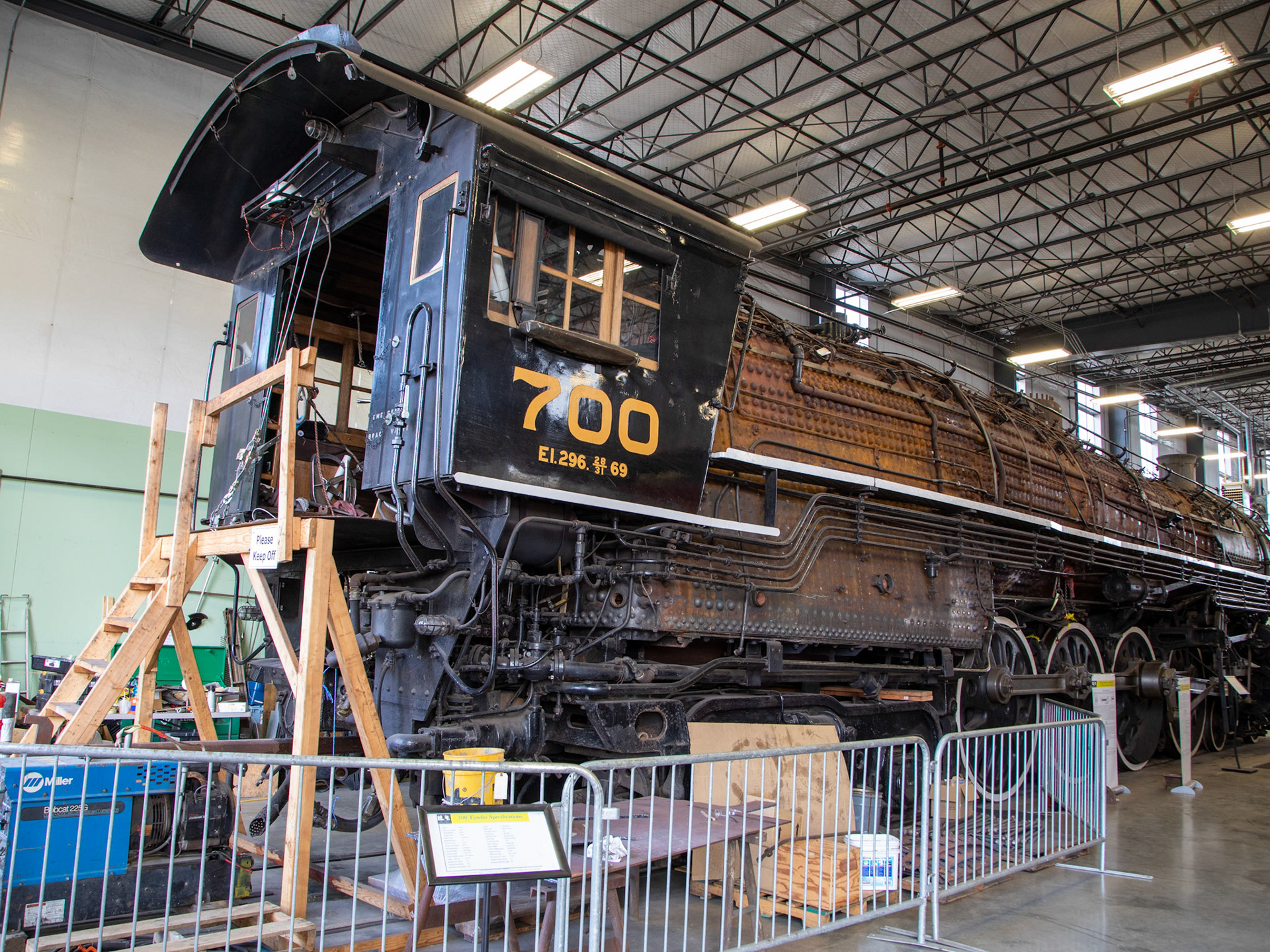 Spokane, Portland & Seattle 700 (1938). Undergoing Federal Railroad Administration 15 Year Locomotion Inspection at the Oregon Rail Heritage Center