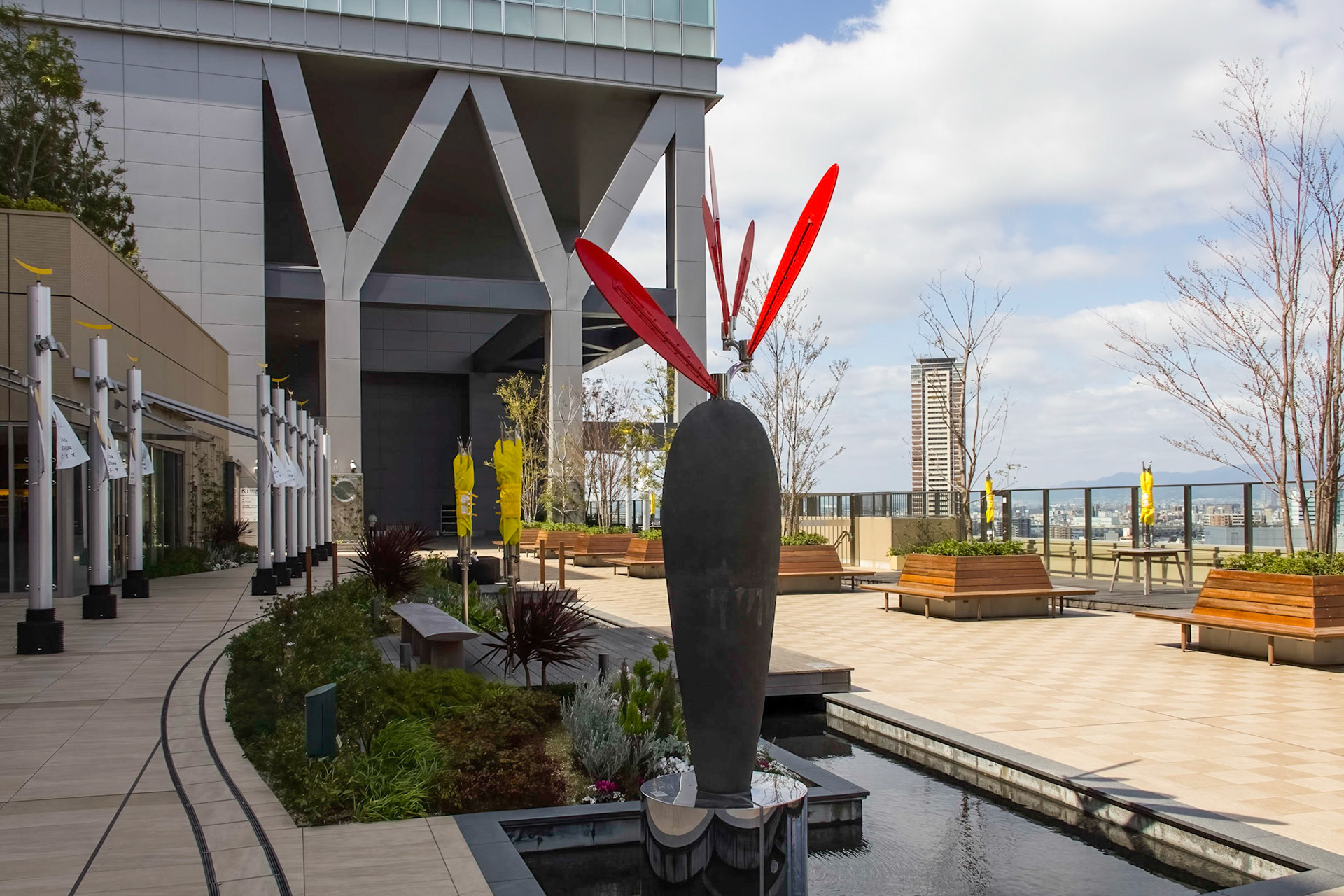 Kaze-no-hiroba Plaza. Osaka Station City: 11th Floor North Gate Building, Wind Paza, 7th of 8 distinctly themed plazas, each with a different clock.