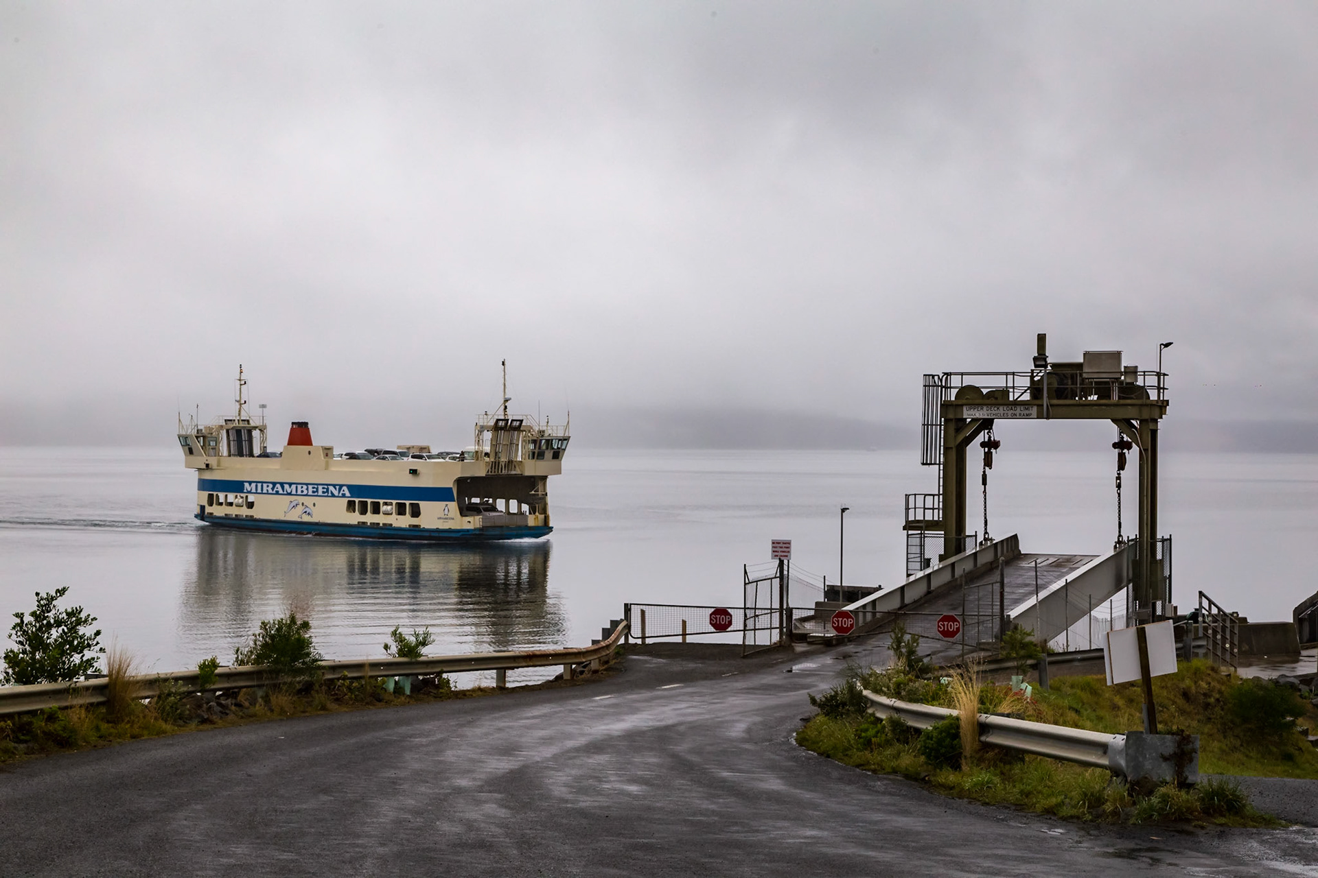 Vehiclular Ferry "Mirambeena" approaching Bruny Island after crossing the DÉntrecasteux Channel
