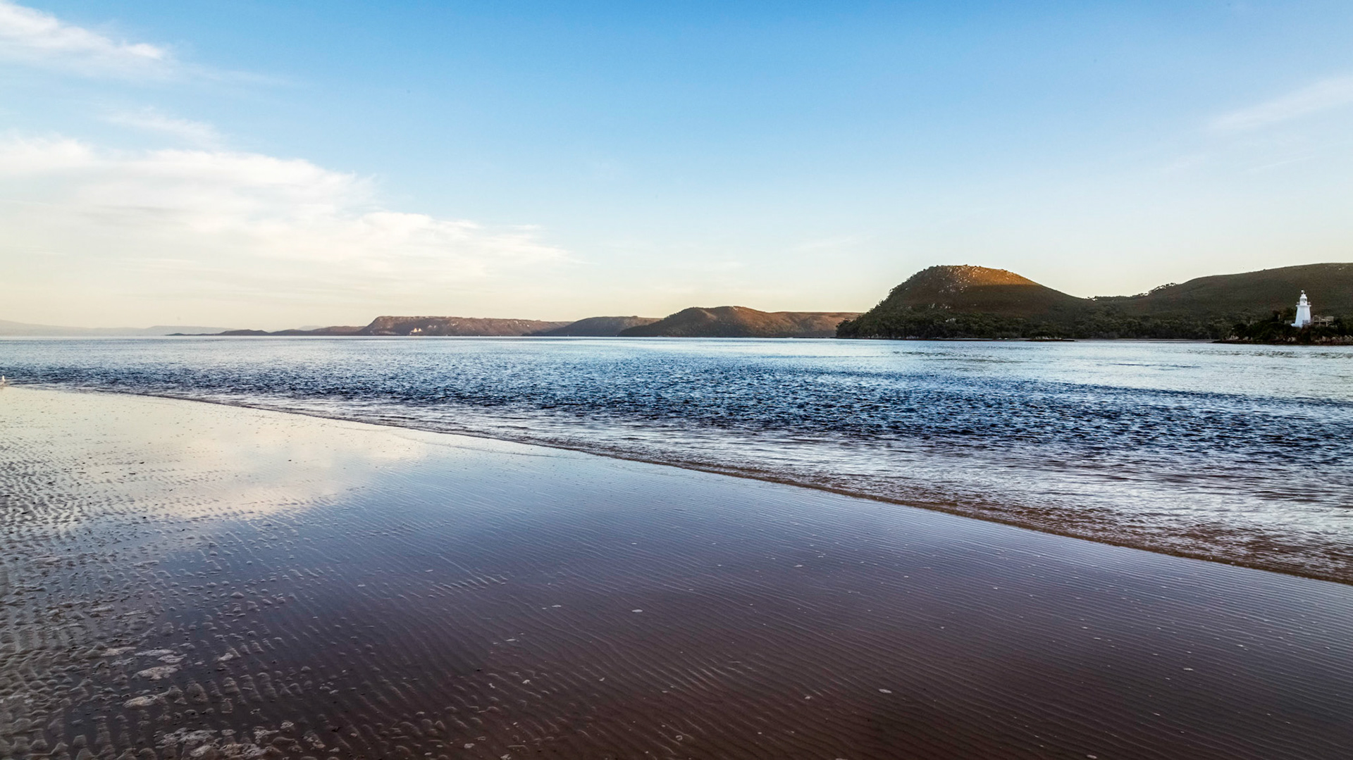 In Macquarie Harbour, near the entrance channel from the sea