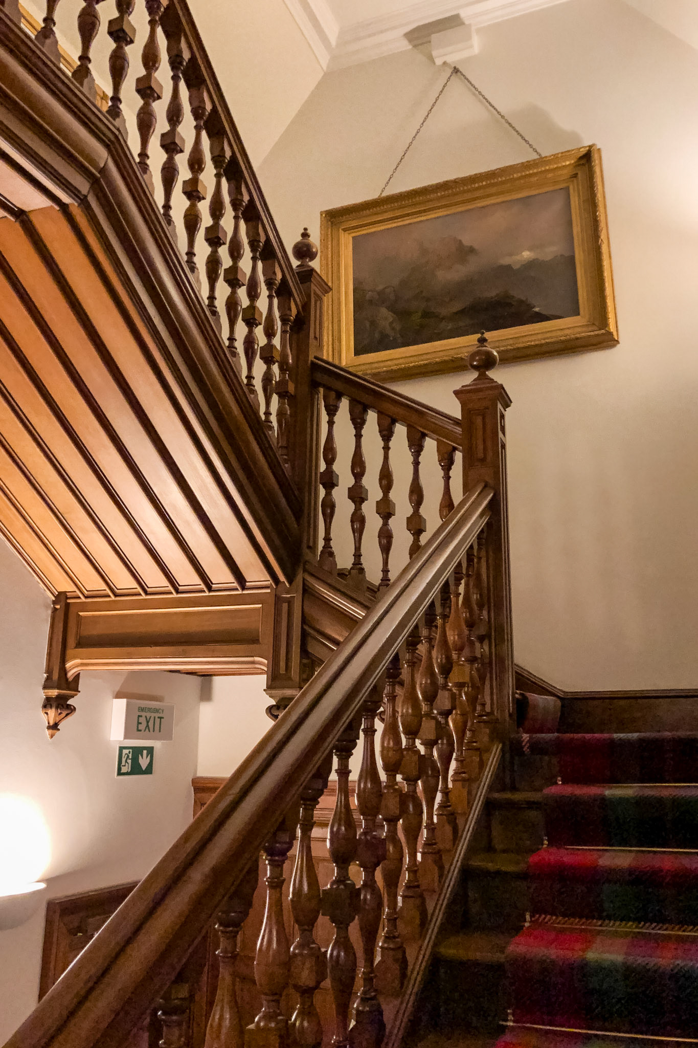 A flight of stairs in the My bedroom in the Ackergill Tower Hotel.