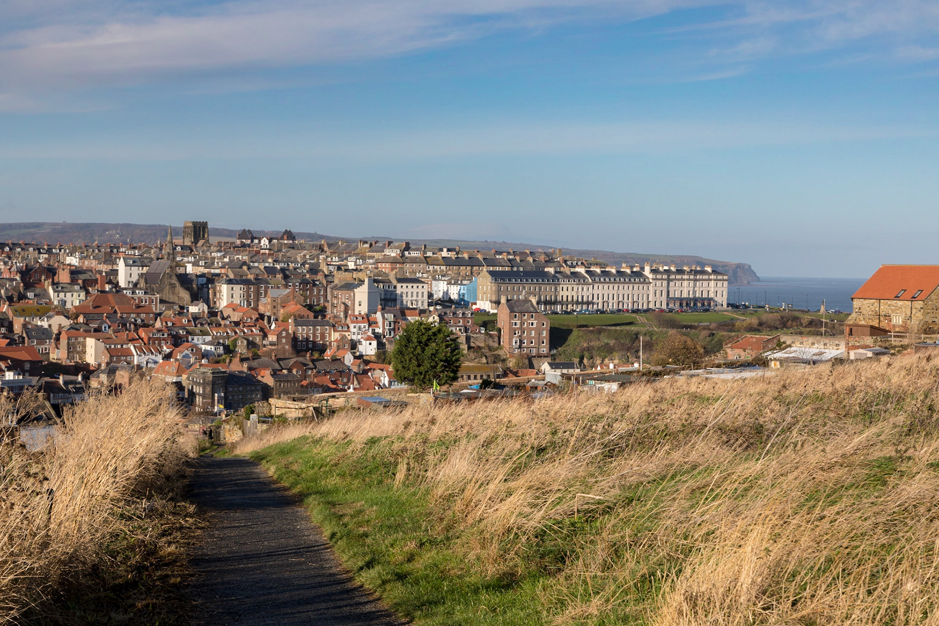 Looking down over Whitby from the ancient Abbey ruin on East Cliff