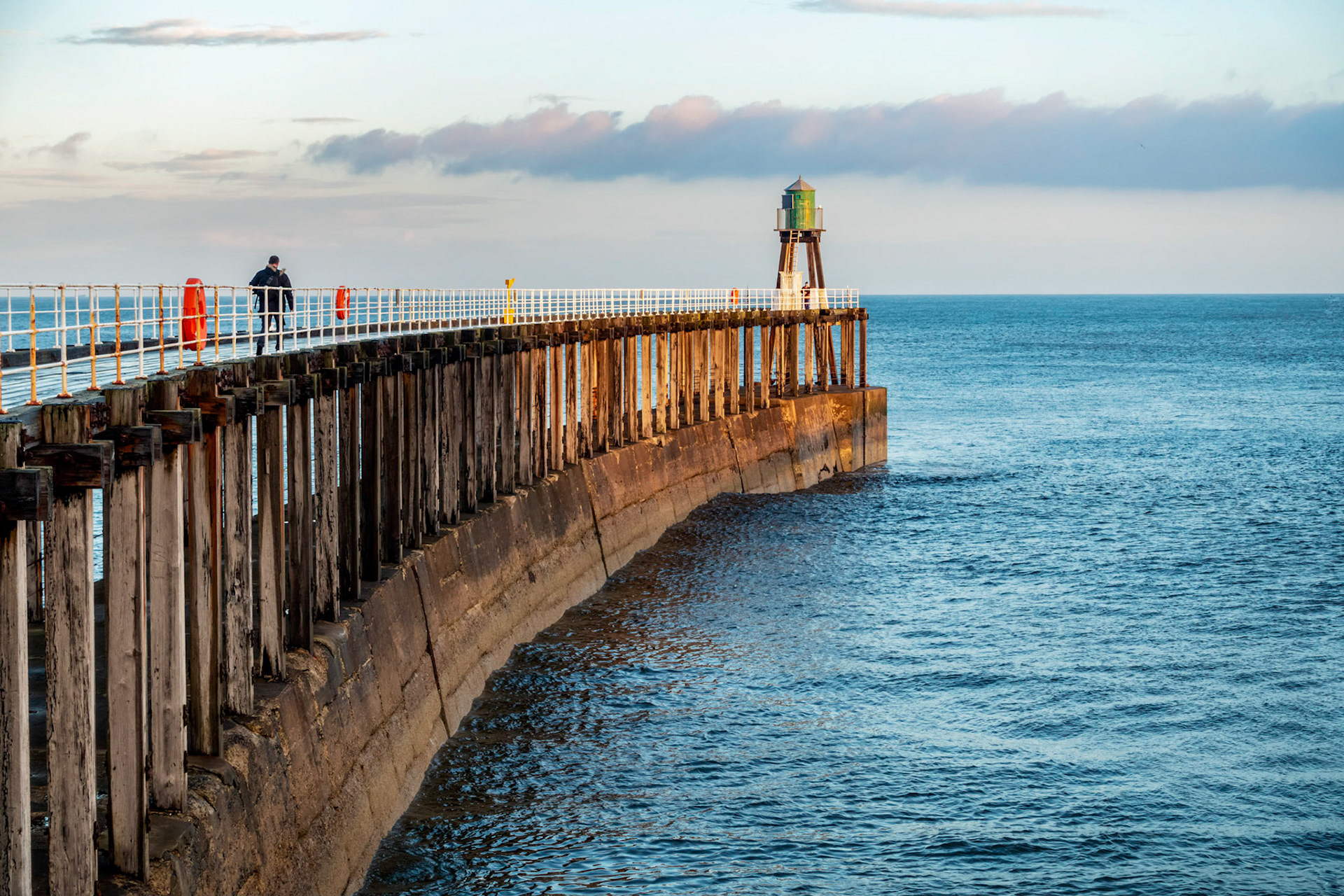Early morning light on the opening to Whitby harbour