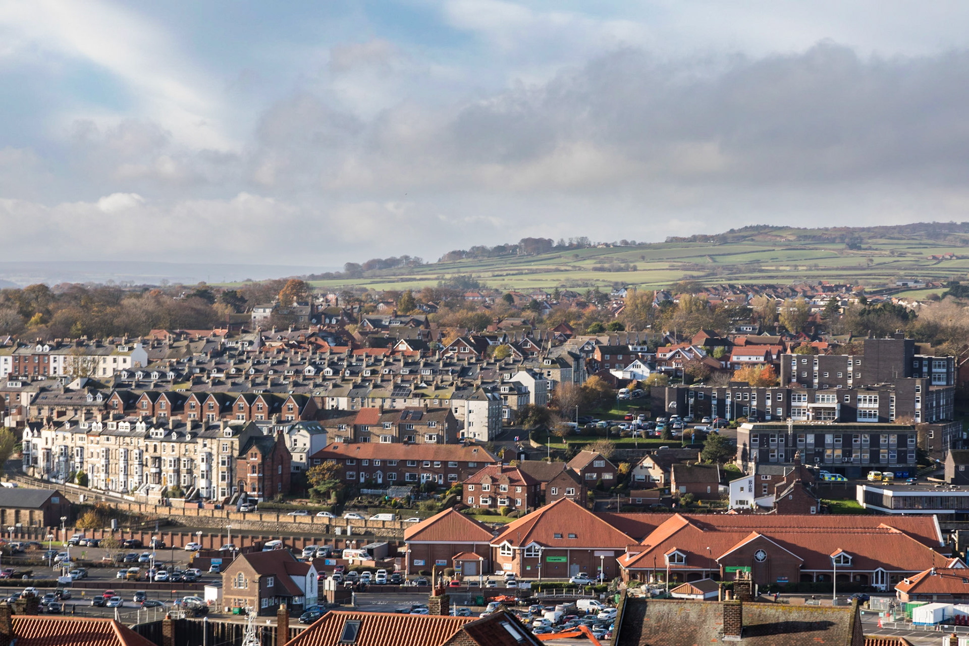 Looking down over Whitby from the ancient Abbey ruin on East Cliff