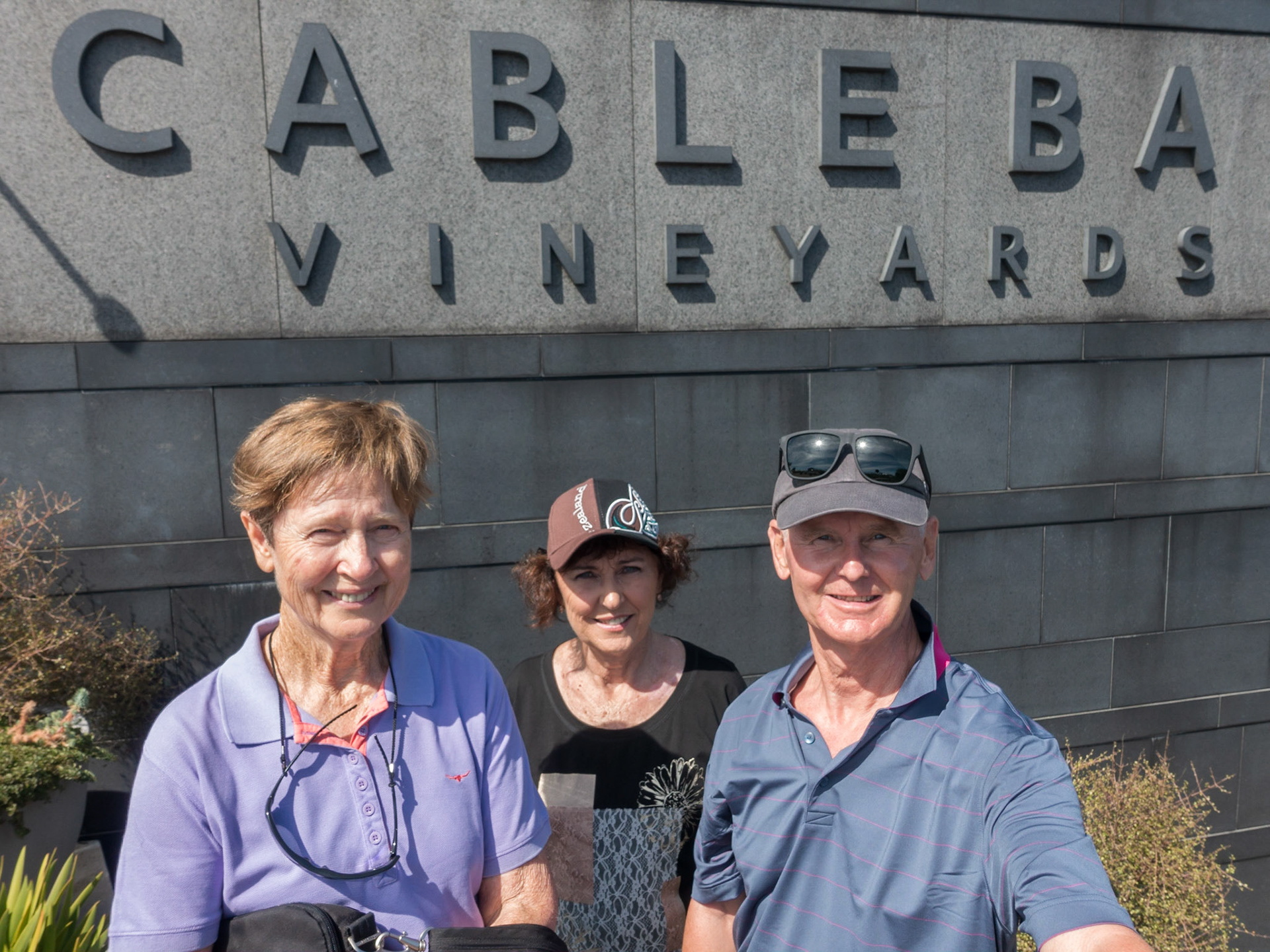 On Waiheke Island, with Tricia & Sylvia at the Cable Bay Vineyards