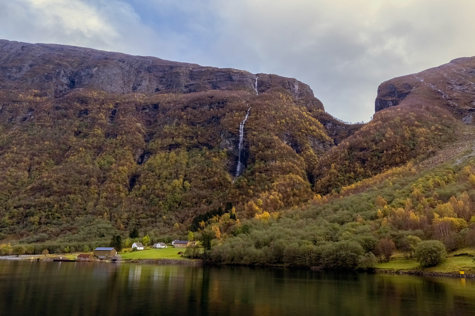 Passing through the Nærøyfjord. On the 'Vision of the Fjords' boat from Flåm to Gudvangen, late afternoon.