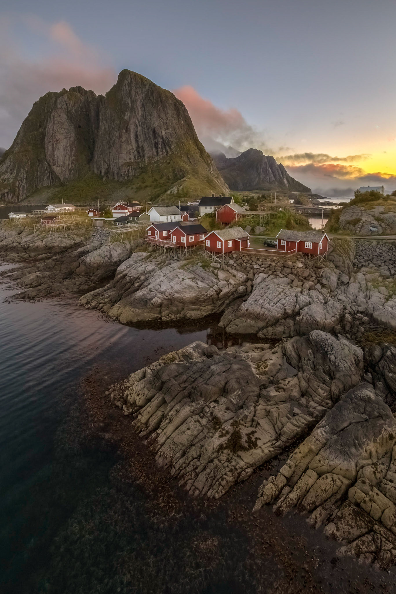 View of Hamnøy from the bridge over Breisundet. Moskenes. 06:44 am.