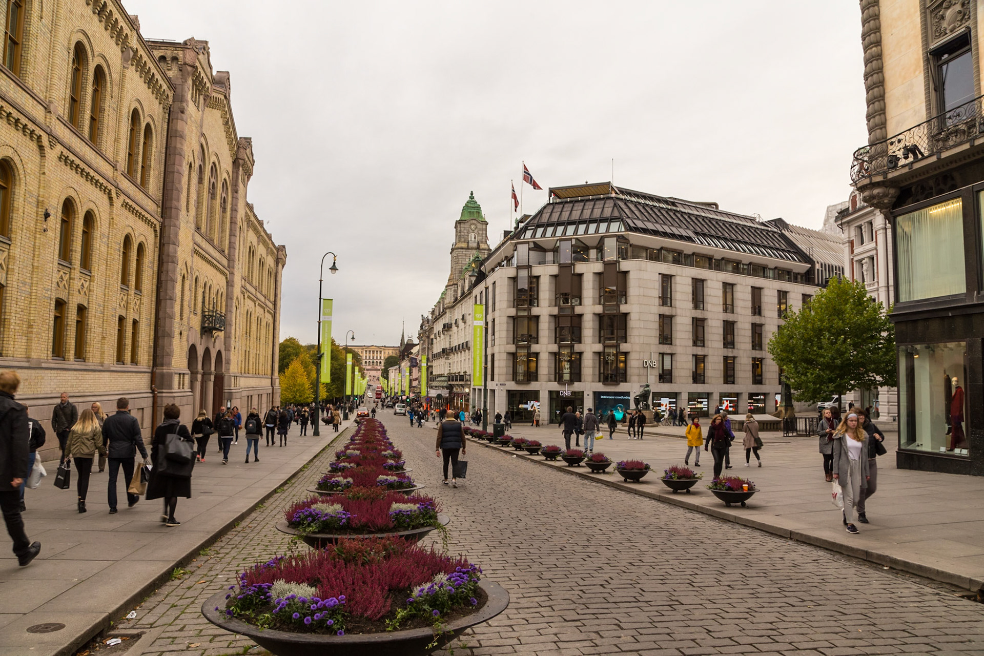 Along Karl Johans gate; Oslo's main street , leading up to the Royal Palace