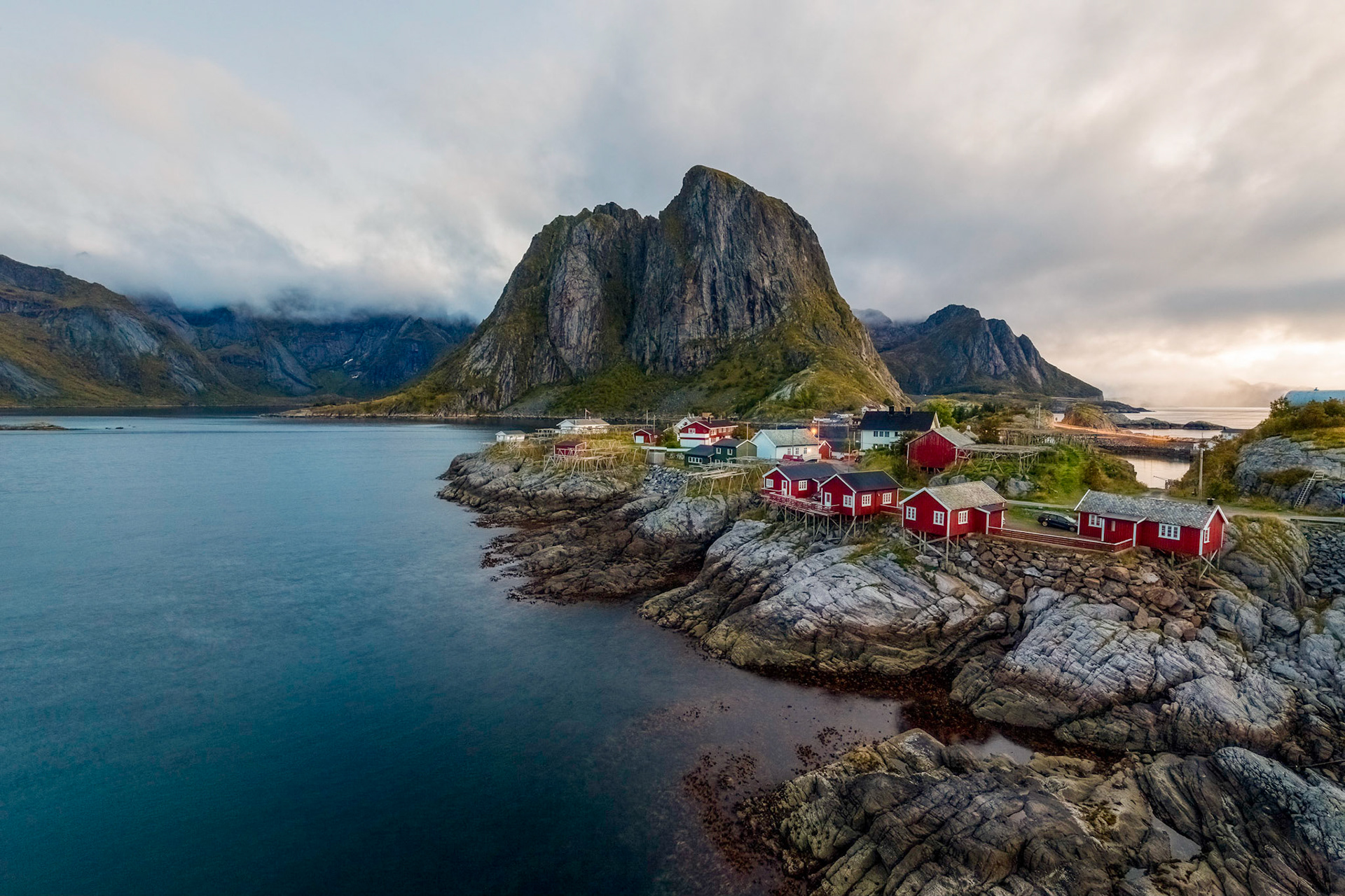 View of Hamnøy from the bridge over Breisundet. Moskenes. 05:58 am.