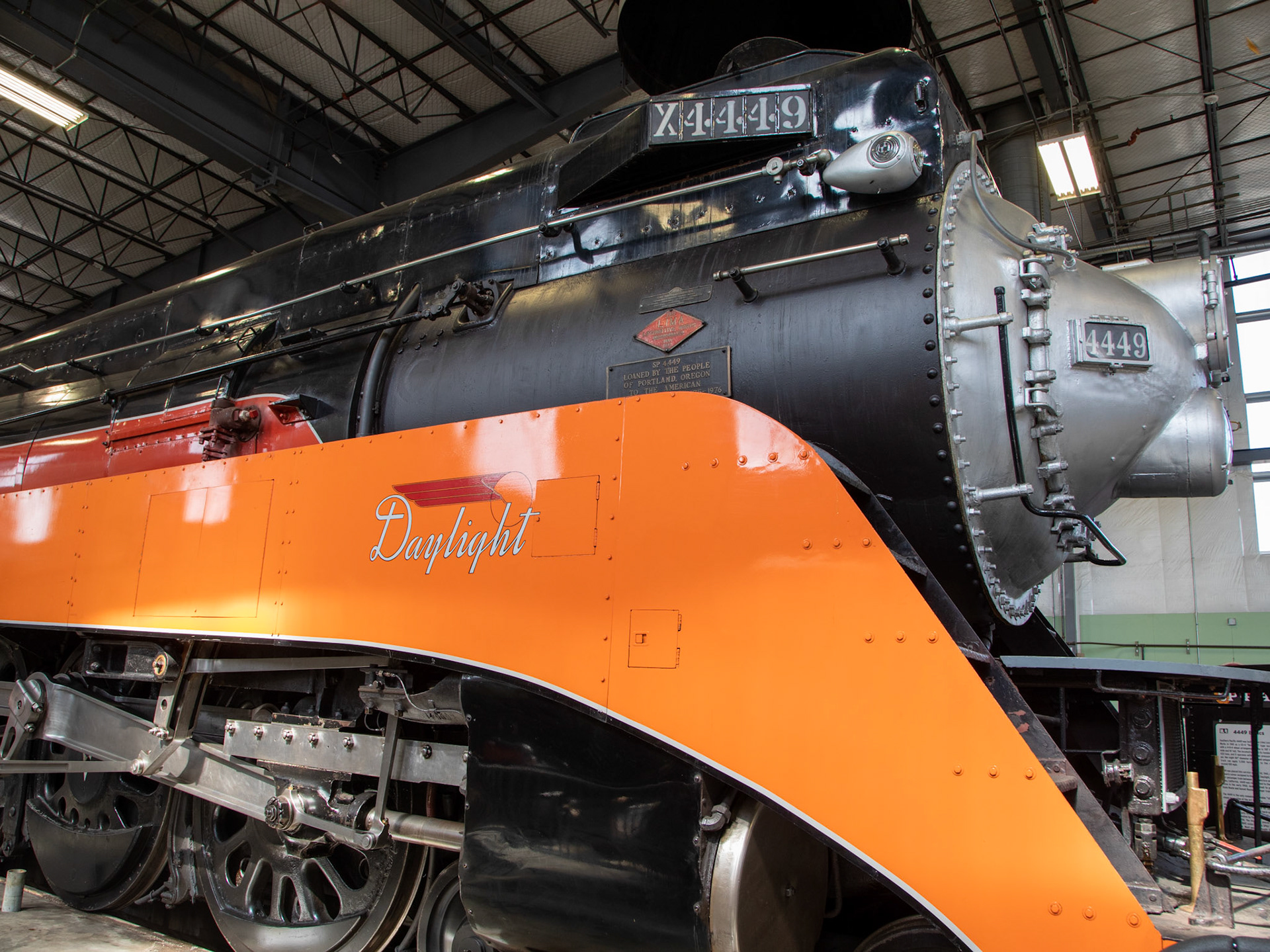 Southern Pacific 4449 (1941). The only remaining operable “streamlined” steam locomotive of the Art Deco era. At  the Oregon Rail Heritage Center.