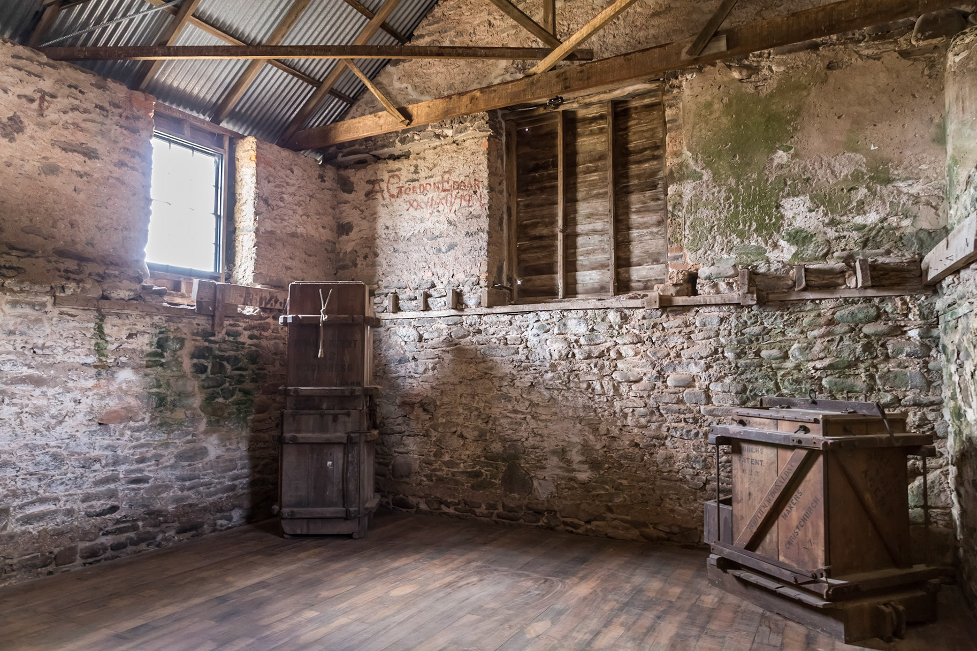 n the barn and one-time woolshed. Highfield Historic Site.
