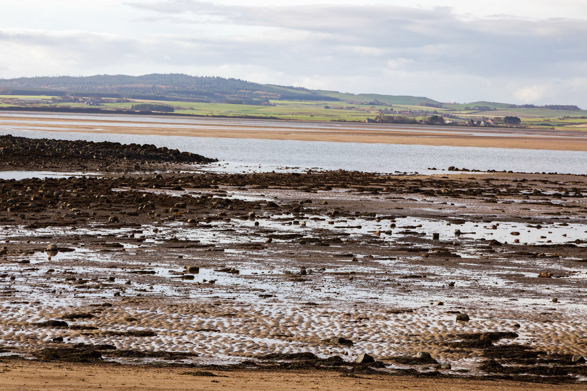 A view from Holy Island across the Lindisfarne National Nature Reserve to the Northumberland mainland.