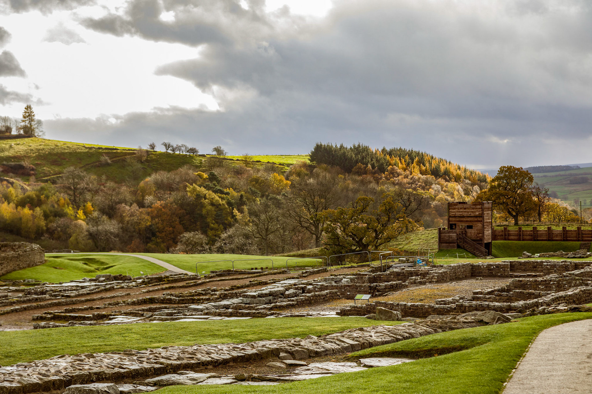 Vindolanda; was a Roman auxiliary fort just south of Hadrian's Wall, which it originally pre-dated.