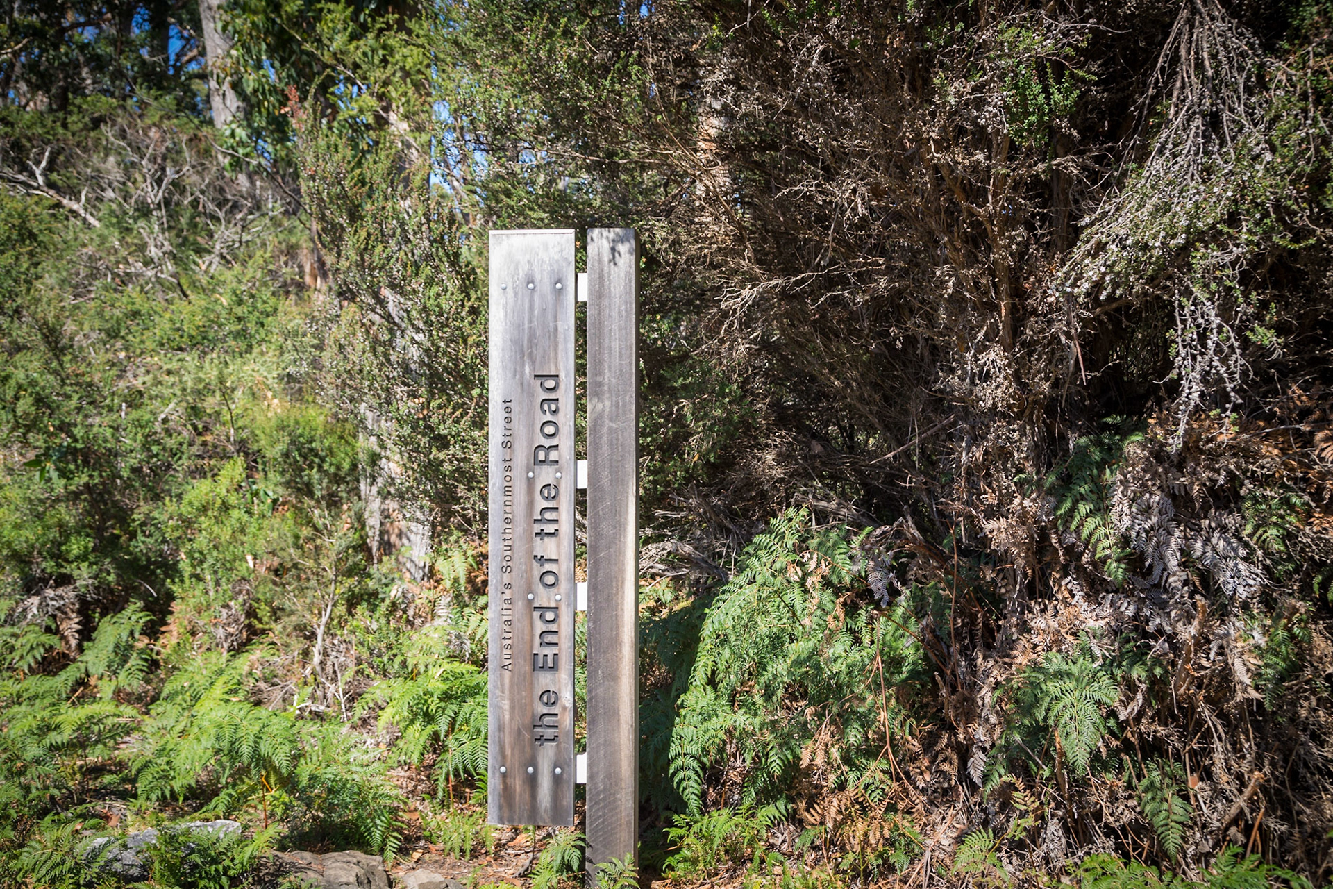 The End of the Road. At Cockle Creek, Australia's southernmost street (it's unpaved). . Southwest National Park