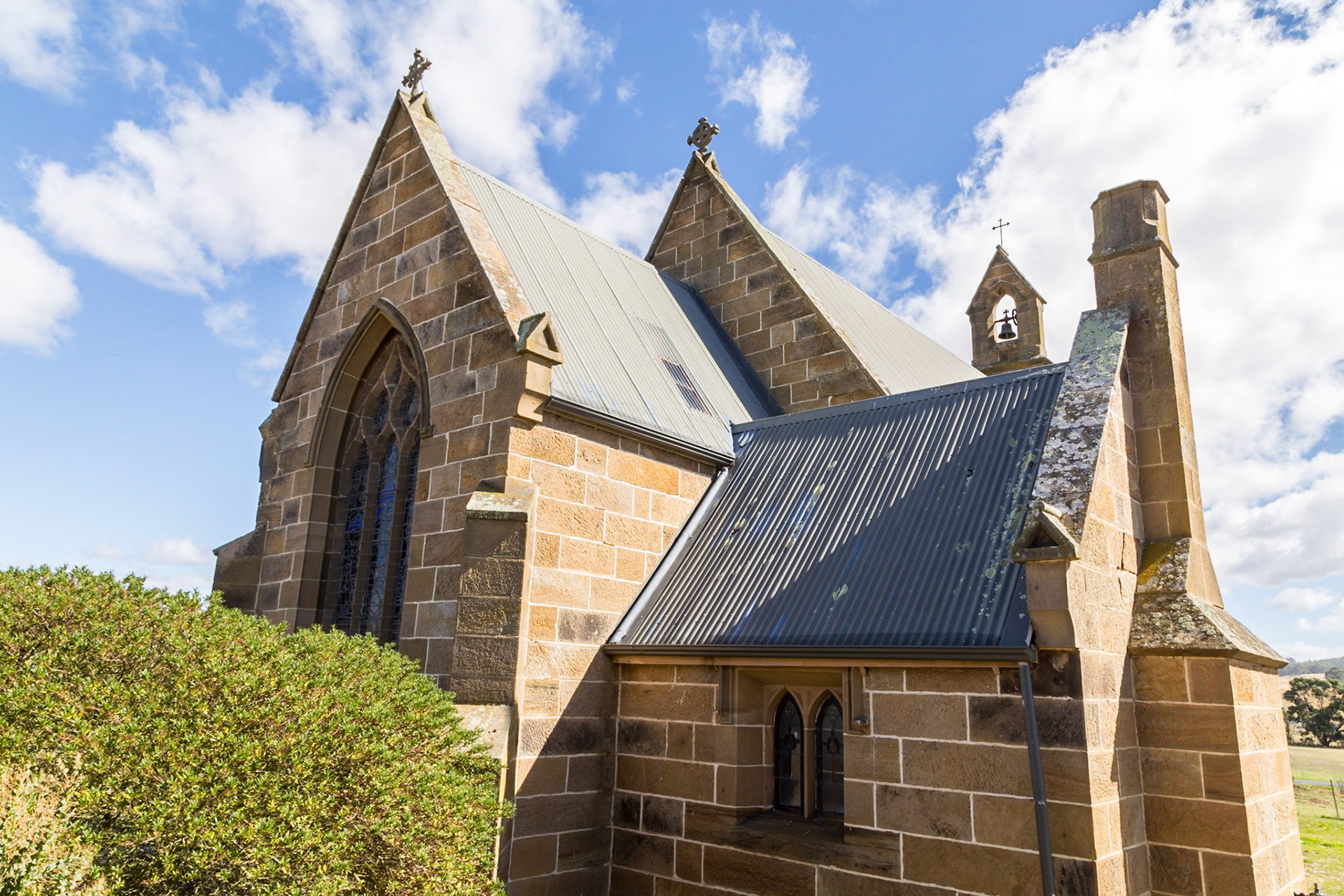 Catholic Church of St. Paul. Opened on 26 Feb 1851. Designed by Augustus Welby Northmore Pugin, England's greatest early-Victorian architect and designed who was a close friend of the first Bishop of Hobart Town. St. Paul's is a perfect example of Pugin's ideal for the revival of a small medieval village church.