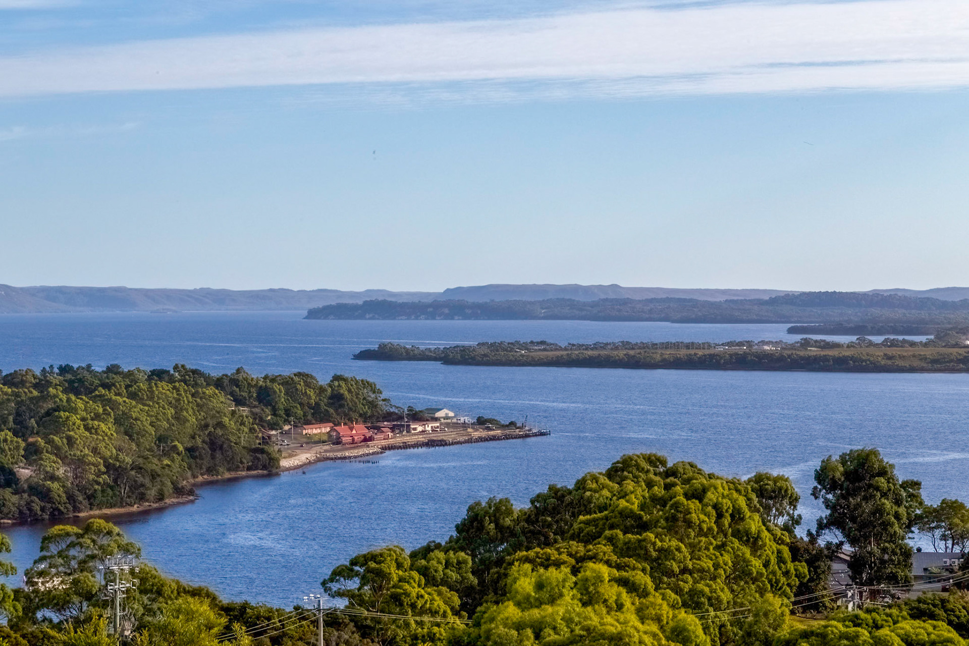 View of Strahan Railway Station and in to Macquarie Harbour