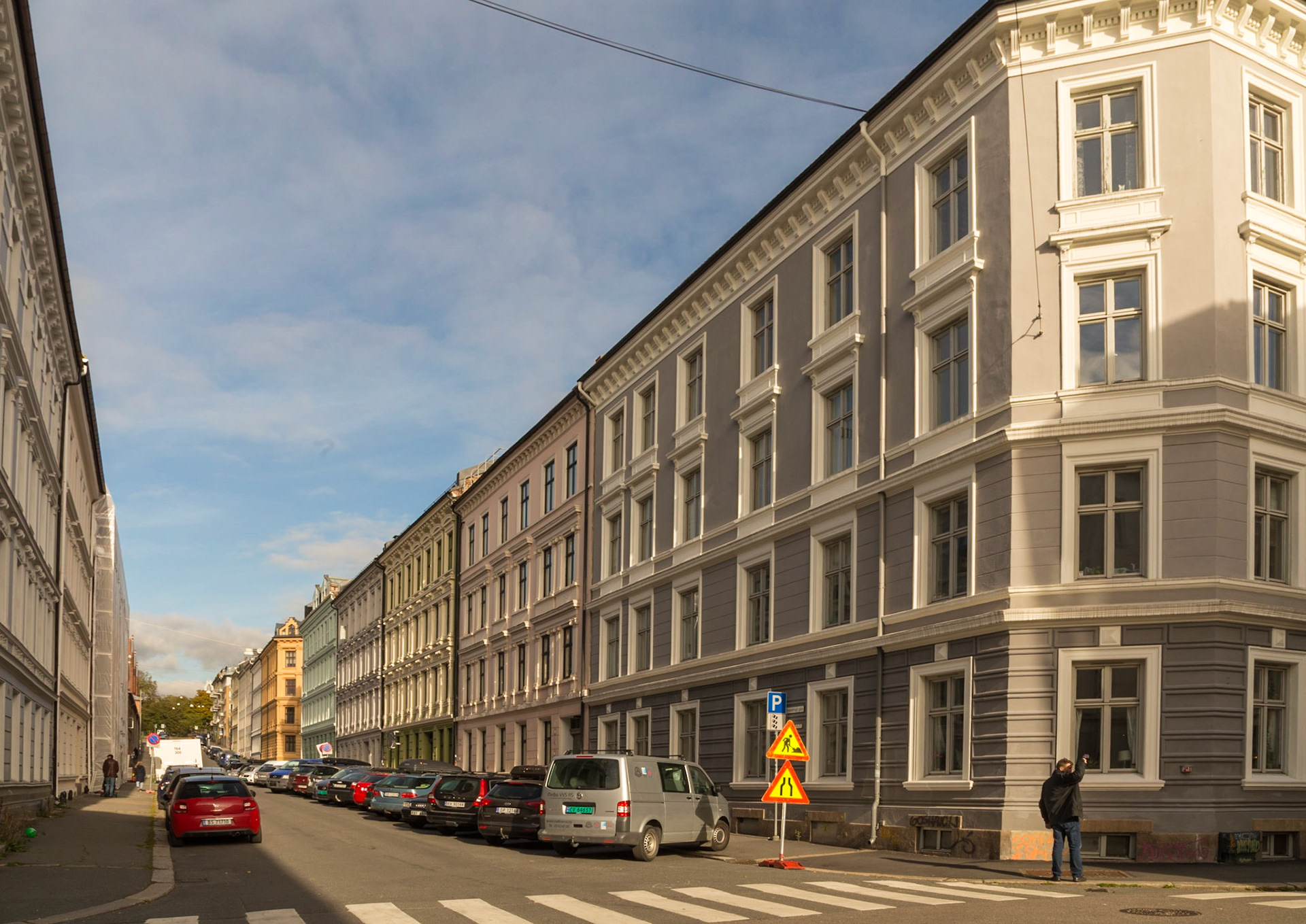 Streets lined with four storey tenement buildings in inner Oslo