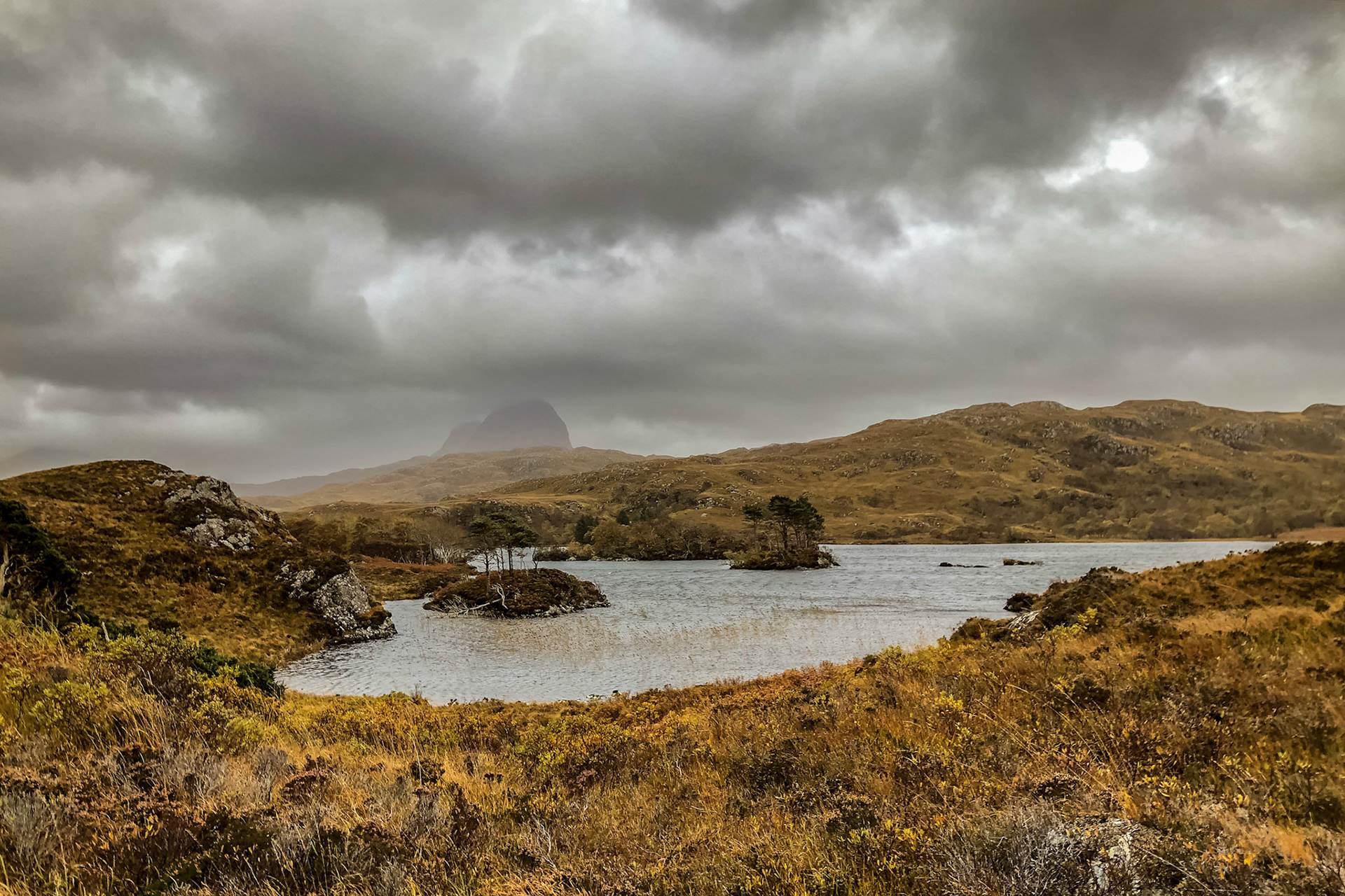 Cloud-shrouded Suilven, from Loch Druim Suardalain