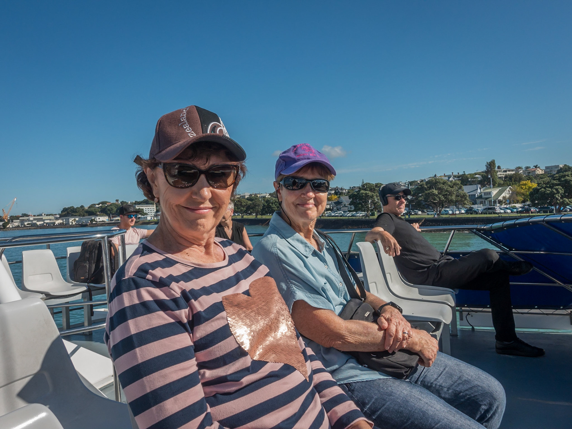 Sylvia & Tricia on the harbour ferry, leaving Devonport