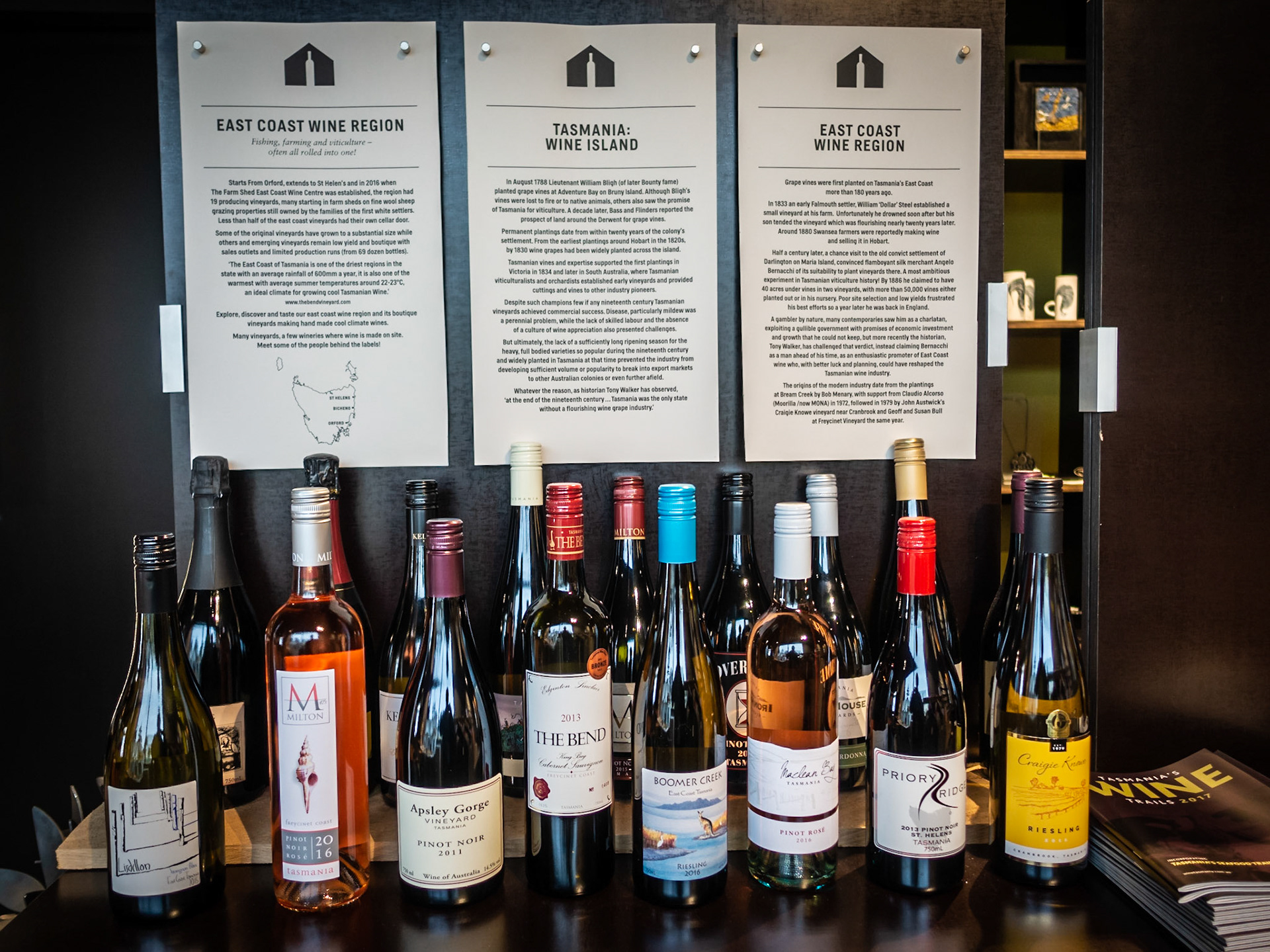 A selection of local wines. The Farm Shed - East Coast Wine Centre