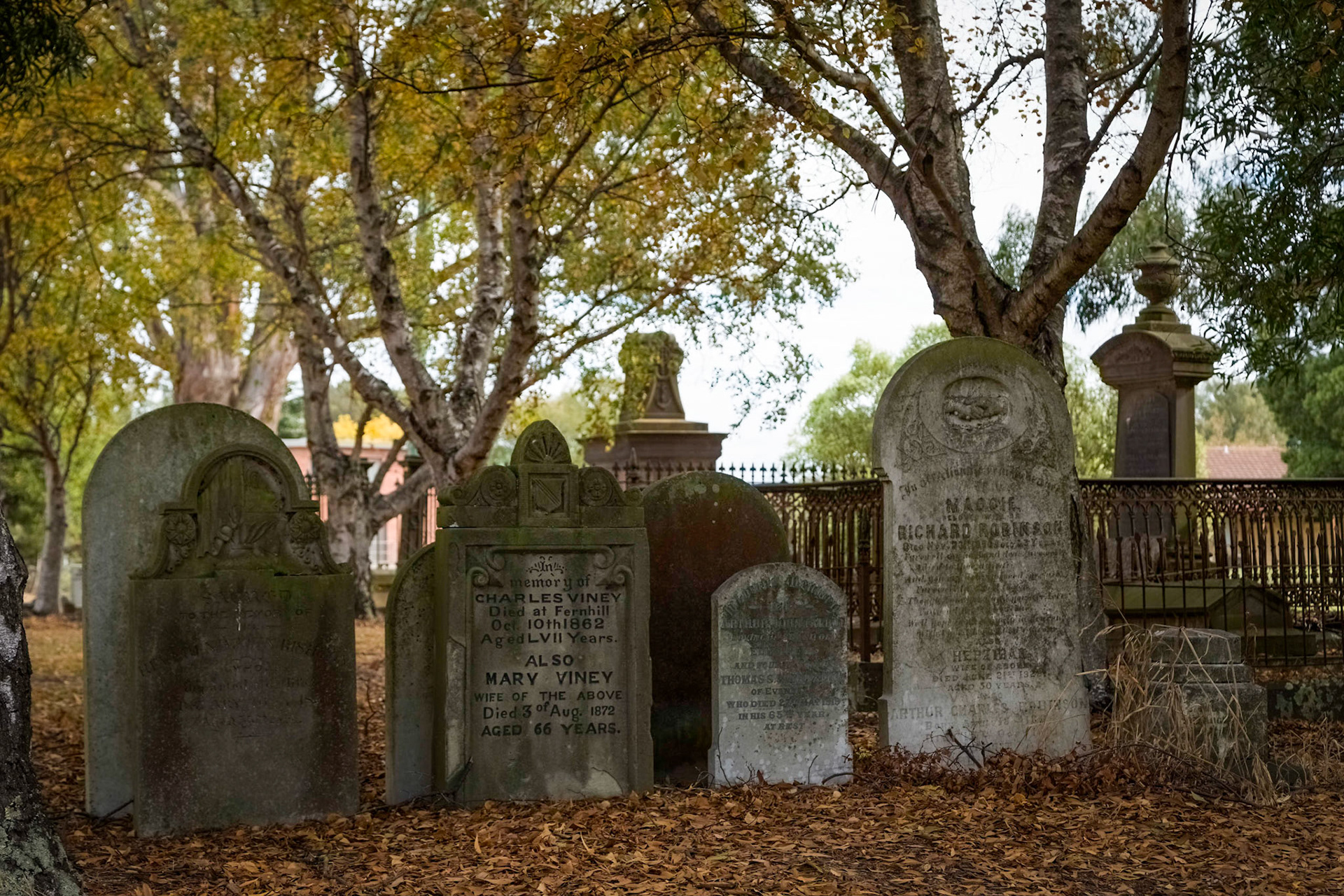 In Evandale; Anglican Church Cemetery, first recorded burial 1837 but many early unmarked convict graves.