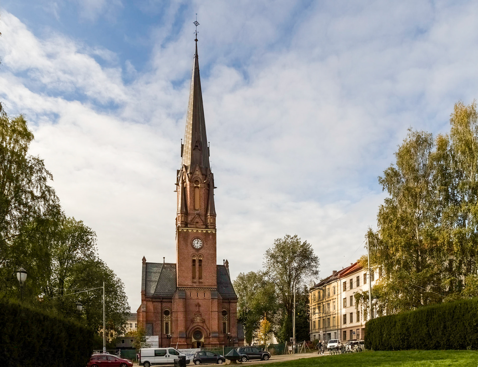 Paulus Church, Thorvald Meyers gate. Built and consecrated in 1892 and currently under restoration. Famous for its 'Forums' where people from different religions come together for debates.