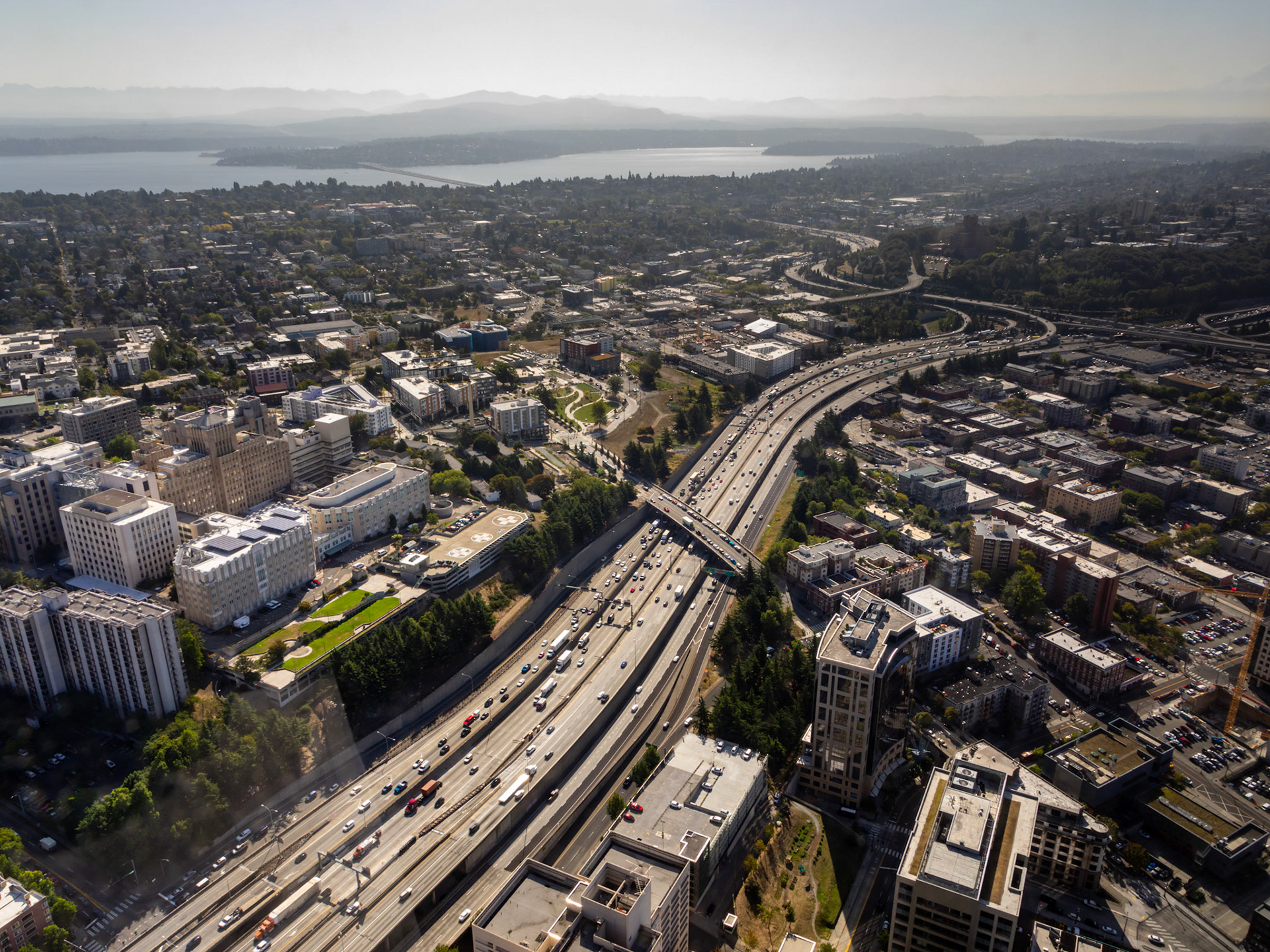 From the Sky View Observatory: I-5 Expess through central Seattle,