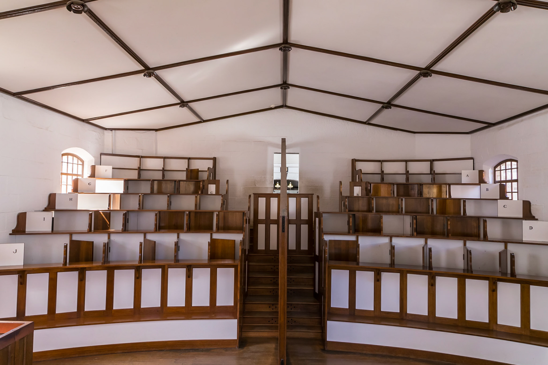 Separate Prison Chapel Separated Prisoners' Stalls. Port Arthur Historic Site