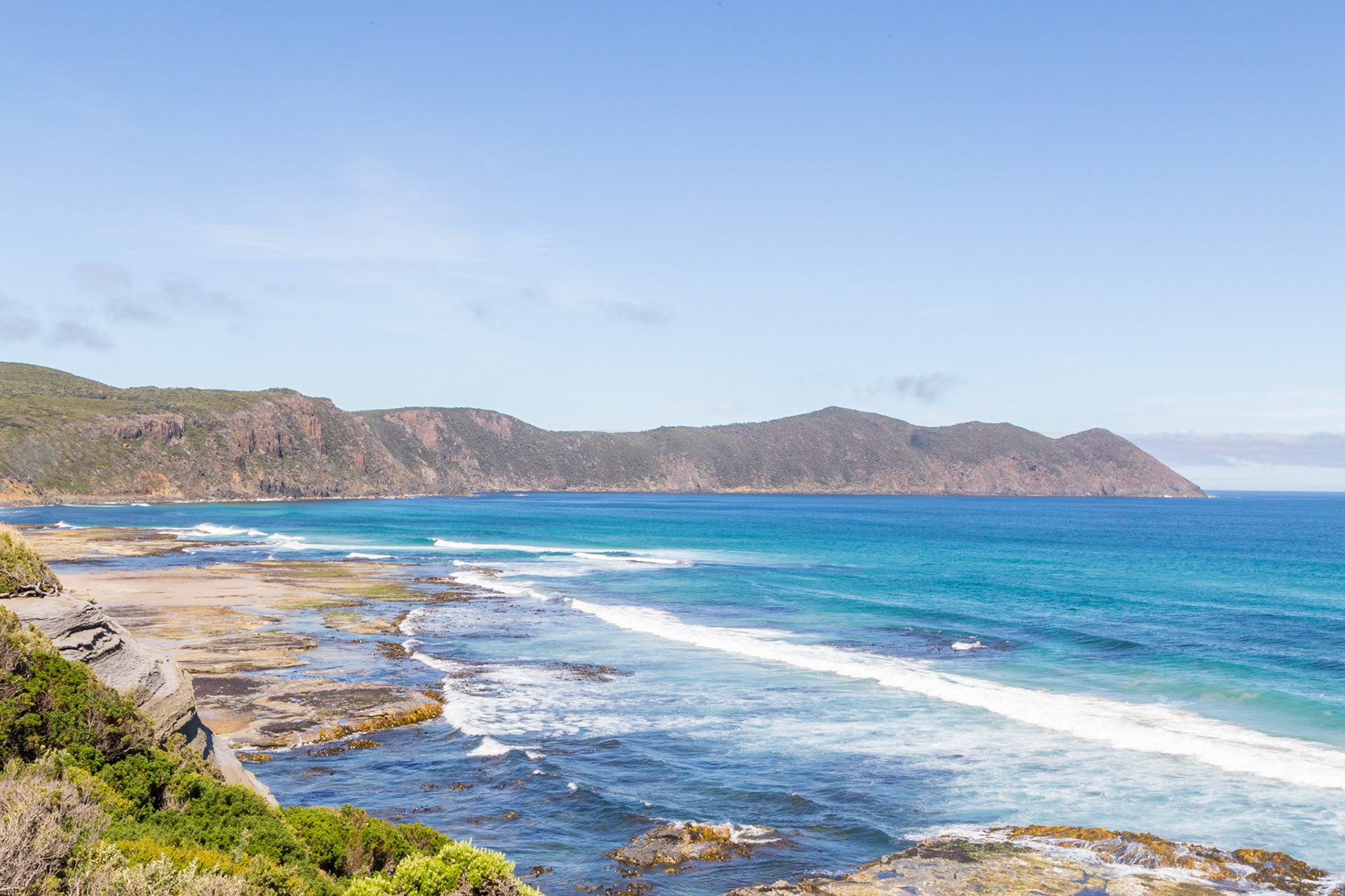 At South Cape Bay: towards South East Cape, which is the southern-most point of Australia (excepting Macquarie Island).