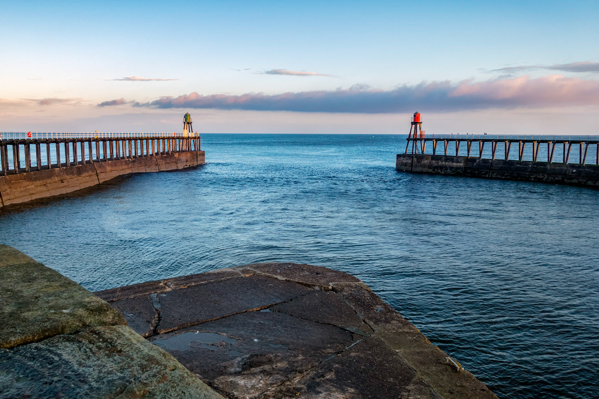 The harbour mouth breakwater, after the sunrise at Whitby