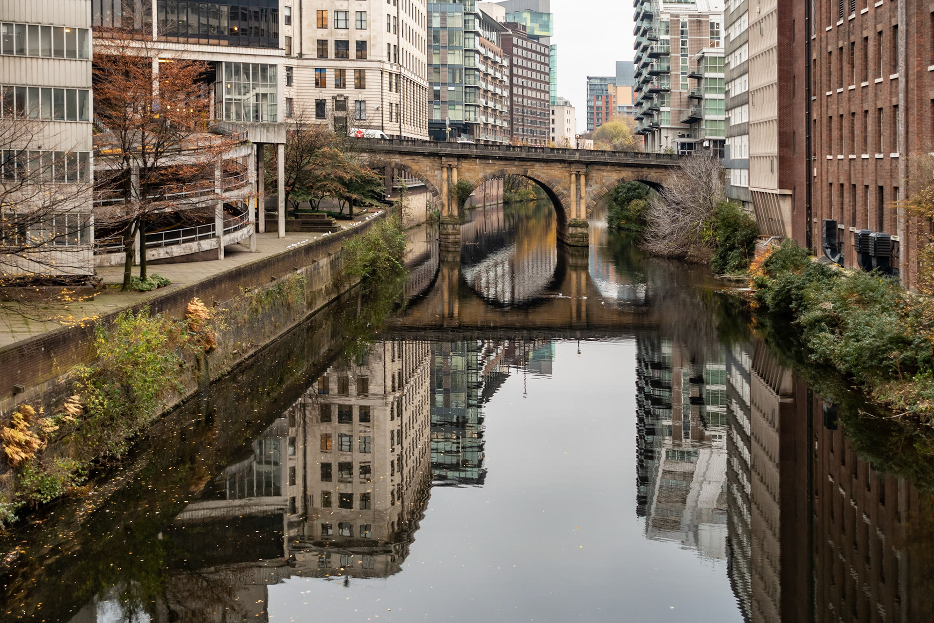 Reflections of the city on River irwell