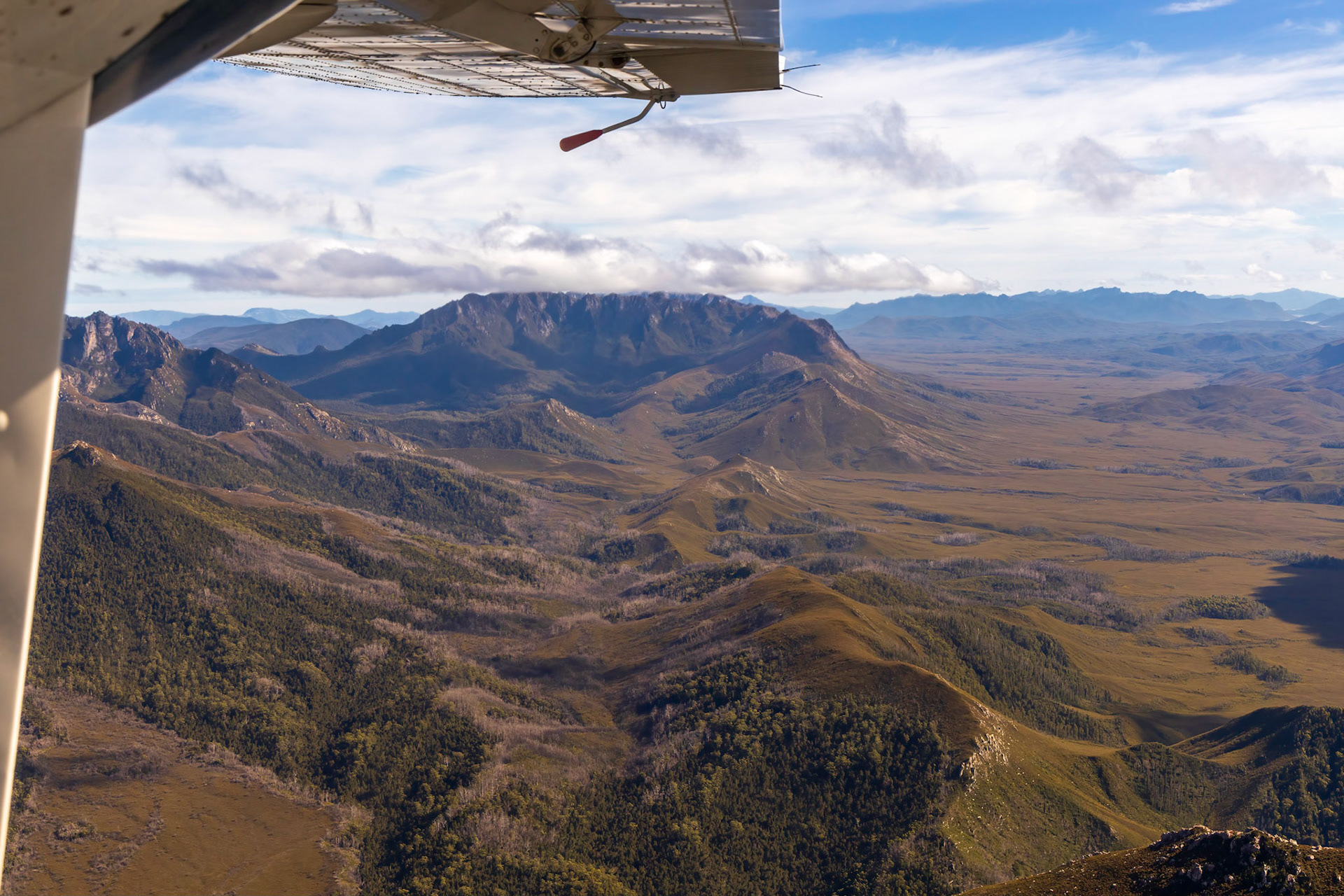 On the flight from Hobart across the mountains to the south west coast.