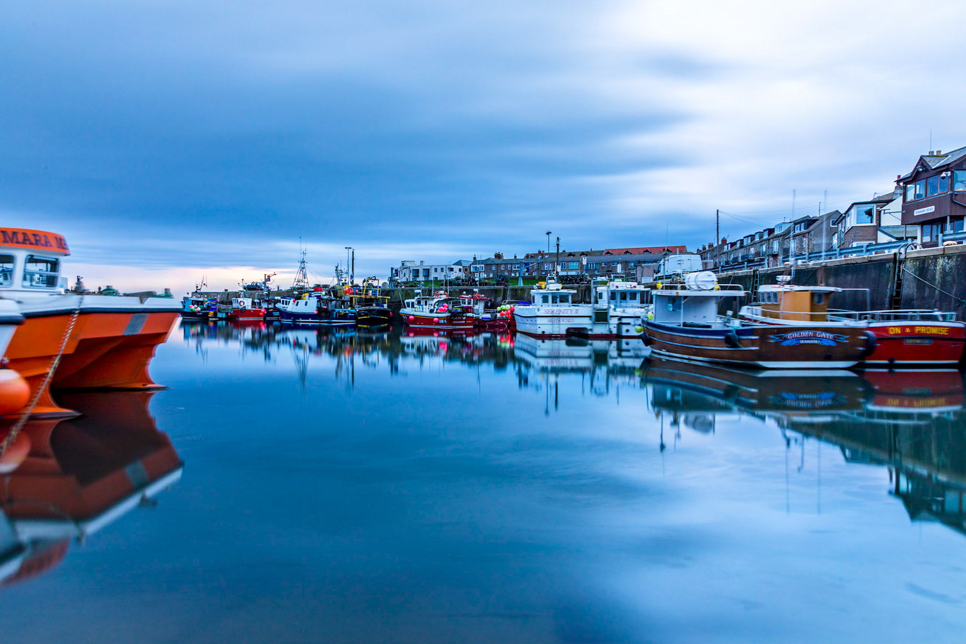 Seahouses Harbour in low light