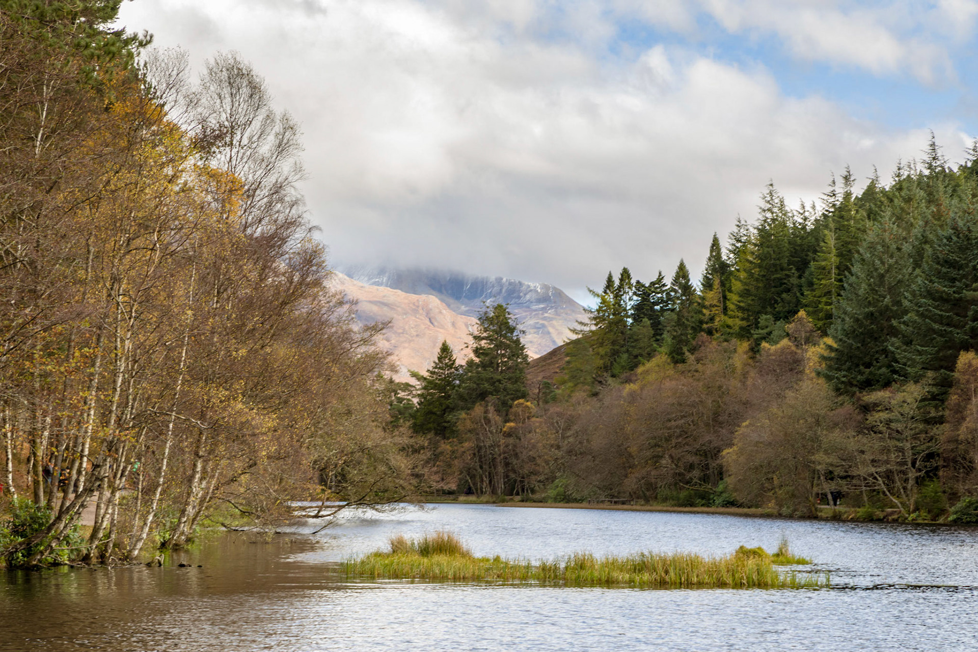 Snowy mountains visible from the Glencoe Lochen Trail
