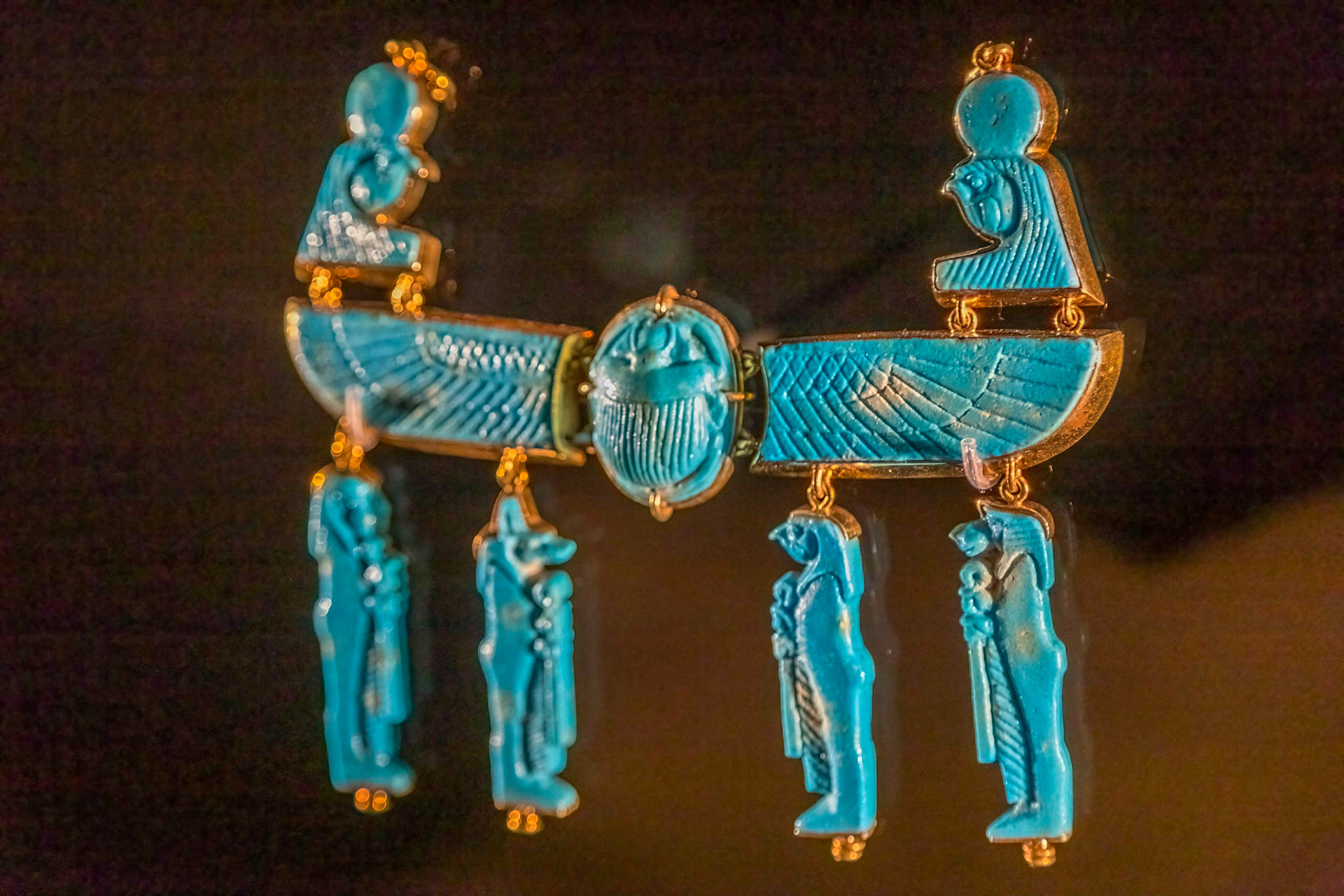 Mortuary Amulets mounted as a modern pendant. Egypt, late period 26th dynasty, c. 664-525 BCE; possibly mounted by Cartier , 20th century.