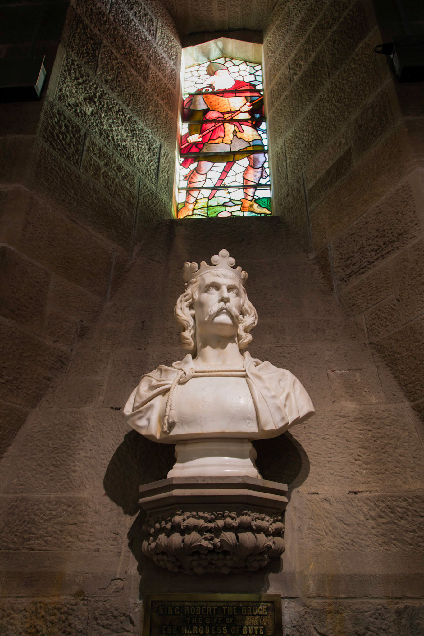 Marble bust of Robert the Bruce. n the Hall of Heroes, The National Wallace Monument