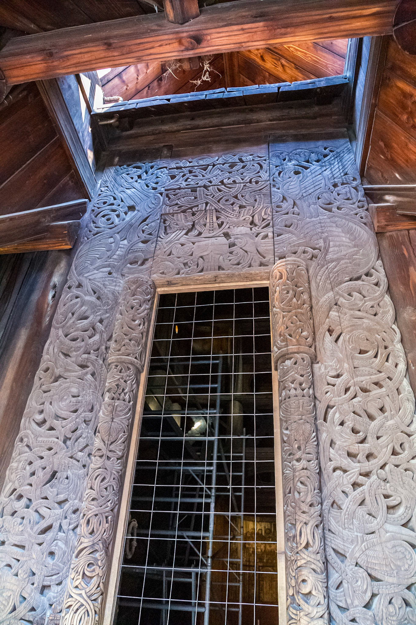 Inside Stave Church from Gol, ca 1200. In the Norsk Folkemuseum.