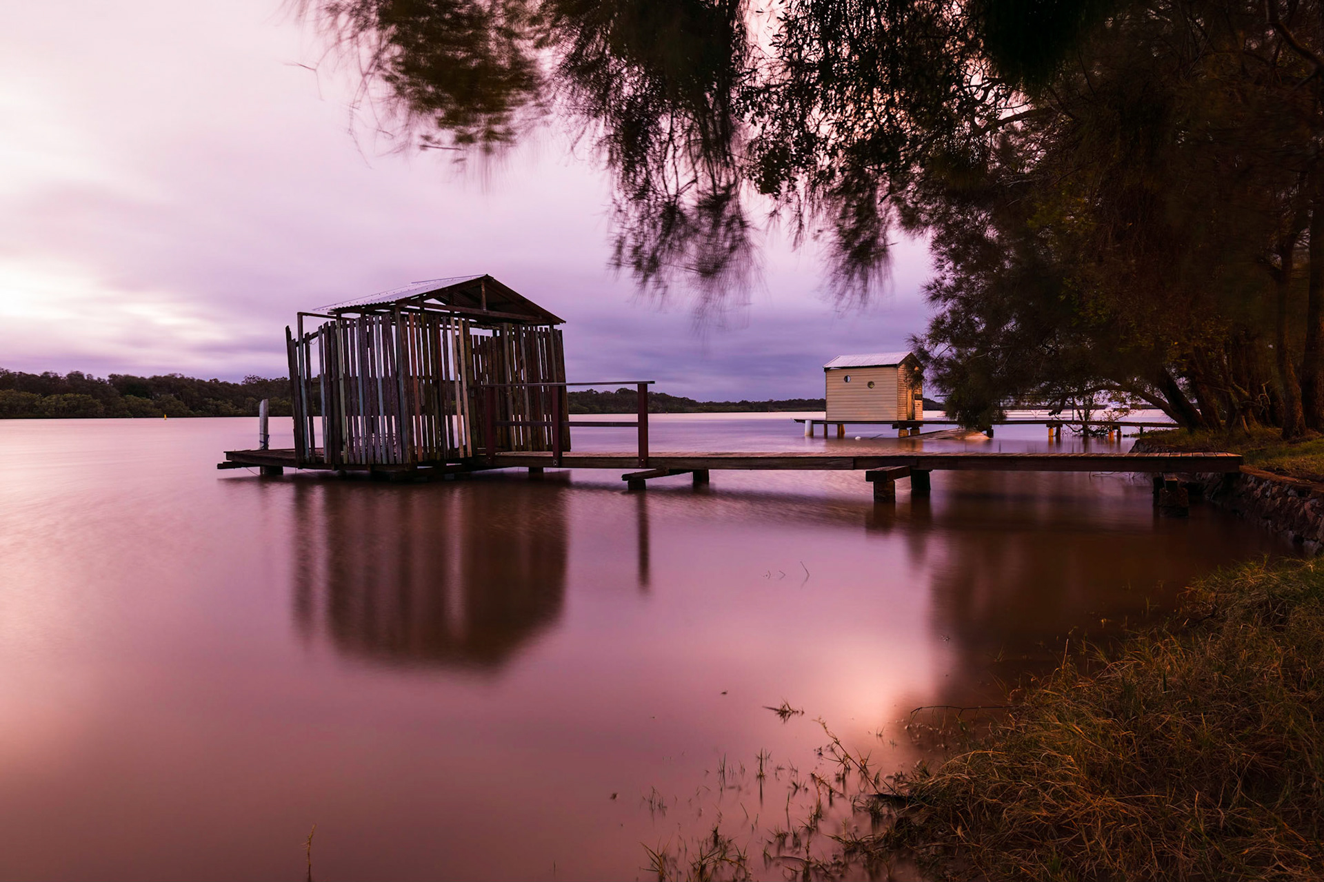 Dawn light on the Maroochy River at the boatsheds
