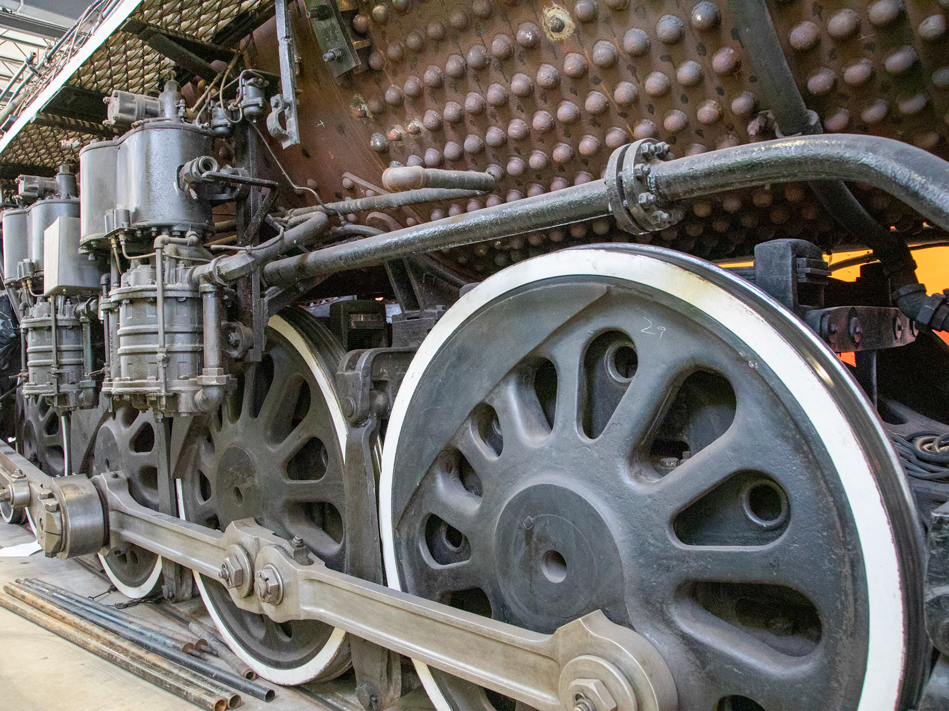 Spokane, Portland & Seattle 700 (1938). Undergoing Federal Railroad Administration 15 Year Locomotion Inspection at the Oregon Rail Heritage Center