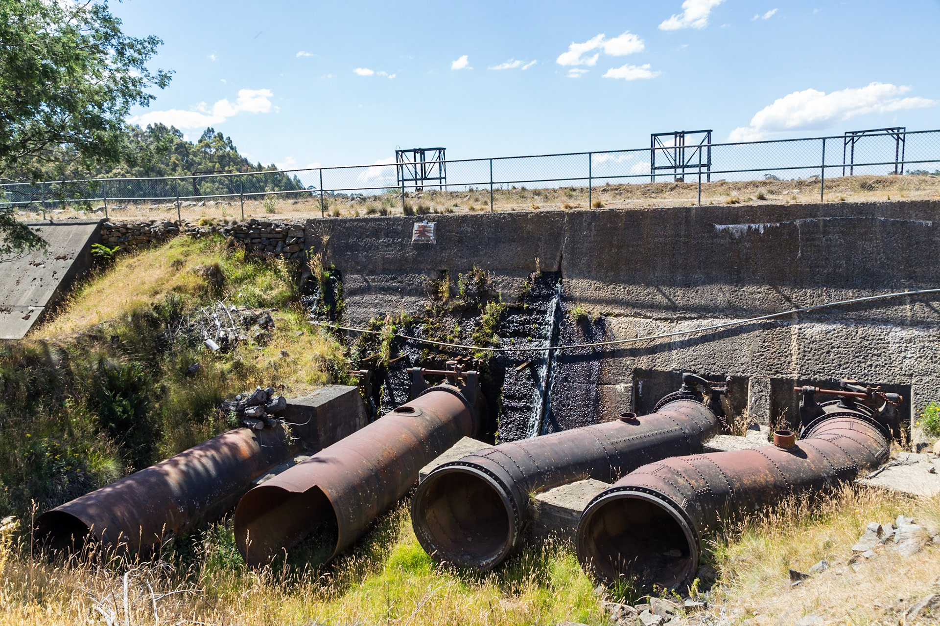 Old water outlet pipes to unleash torrents of water from the Penstock Lagoon to the Waddamana Power Station