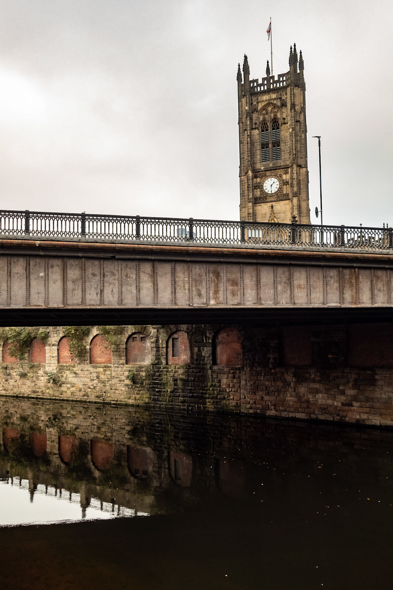 Cathedral tower abover the River Irwell