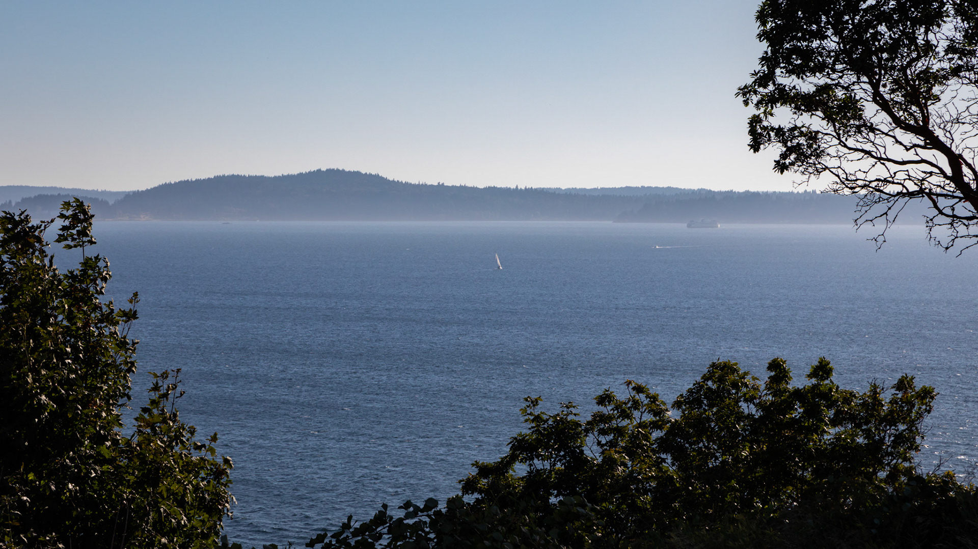 Seen from Magnolia District, a ferry making its way to Seattle on Elliott Bay