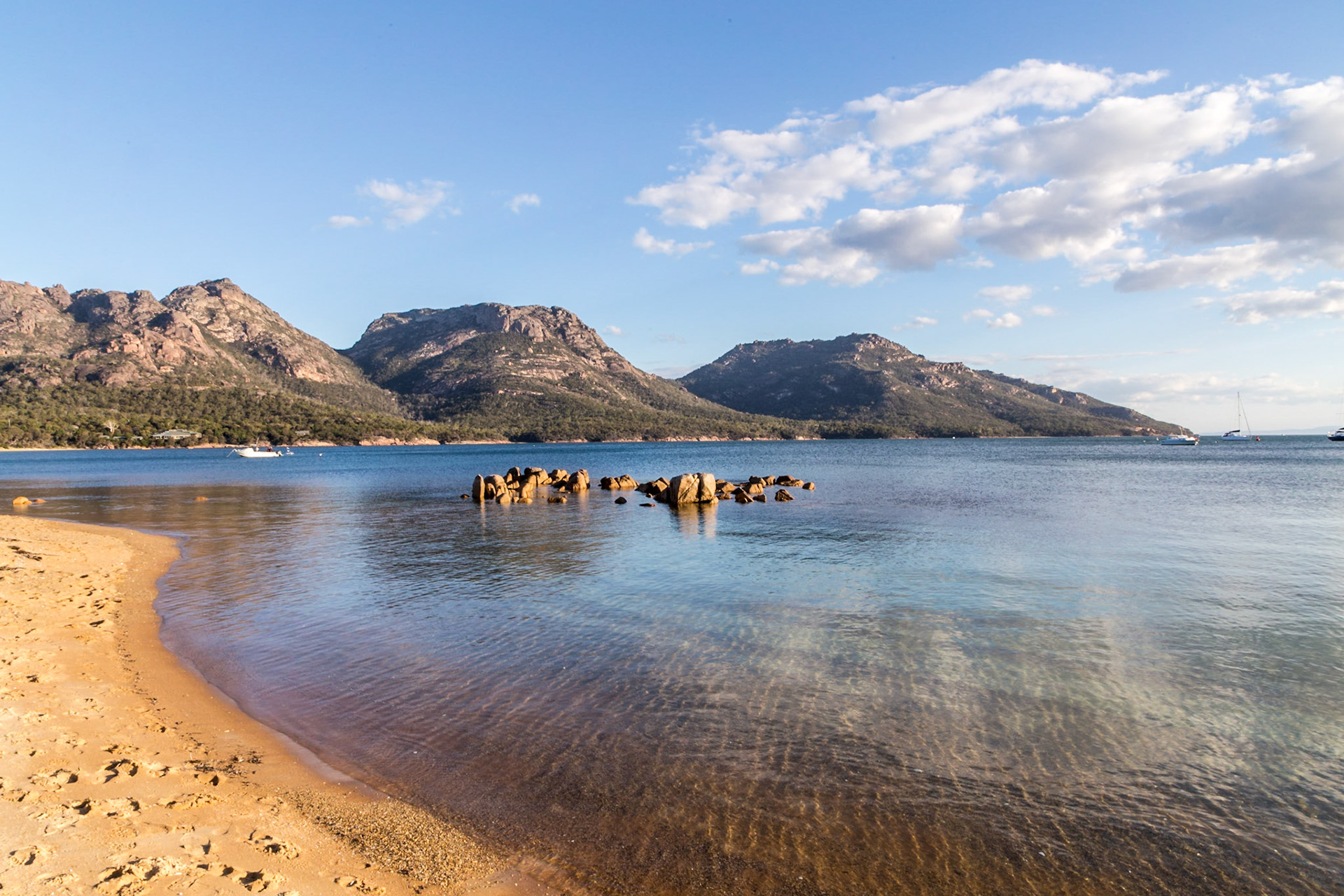 'The Hazards' hills, viewed from Richardsons Beach; Baudin, Dove, Amos &amp; Mayson