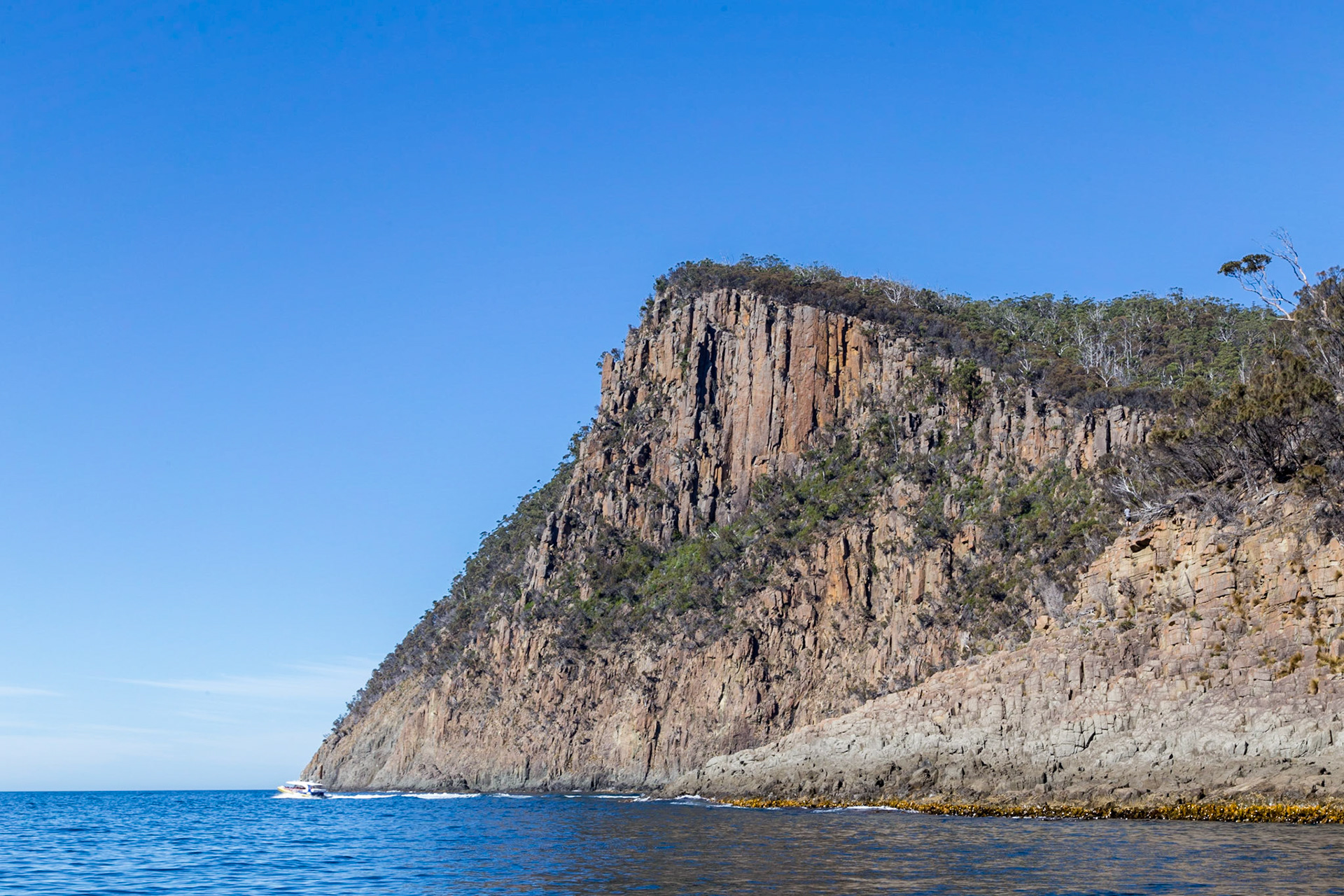 Fluted Cape. On the coast of the South Bruny National Park.