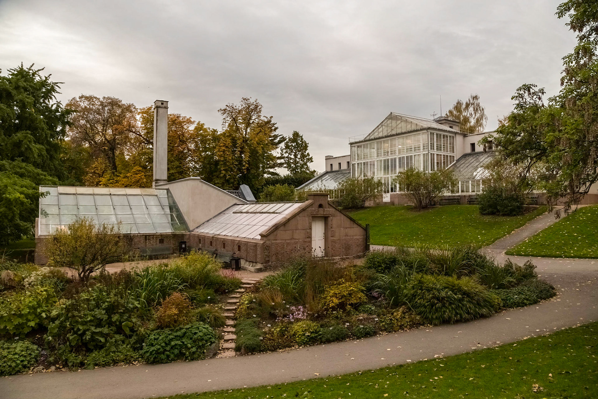 Historic glasshouses. In the grounds of the university's Botanical Gardens