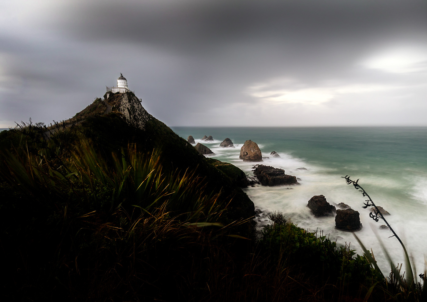 A rainy morning at Nugget Point Lighthouse, Clutha Region