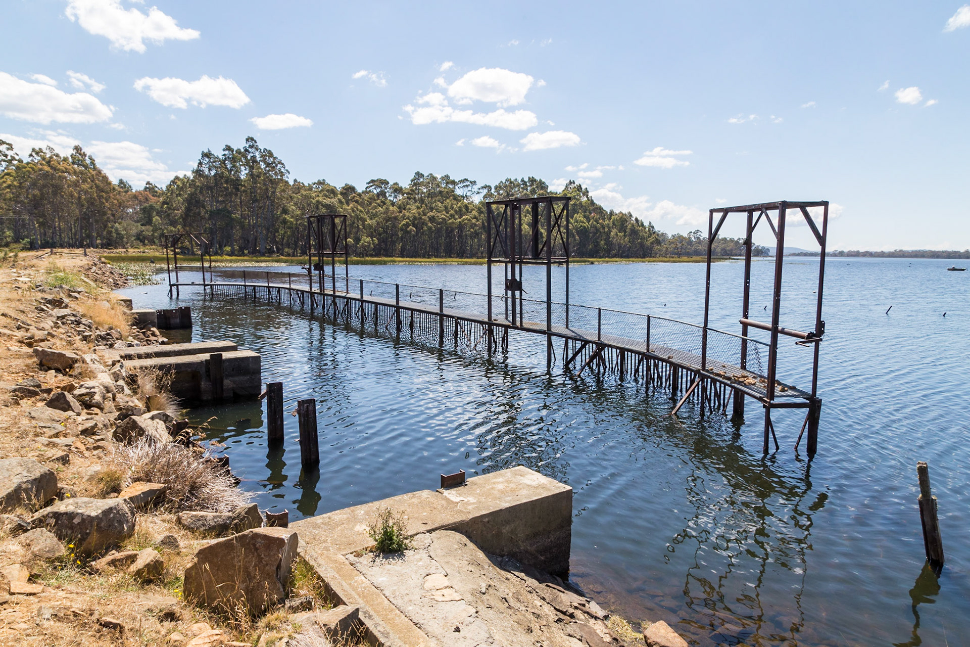 Penstock Lagoon. Now a popular fishing lake, the water from the lagoon was used to feed the turbines of the now decommissioned Waddamana Power Station.