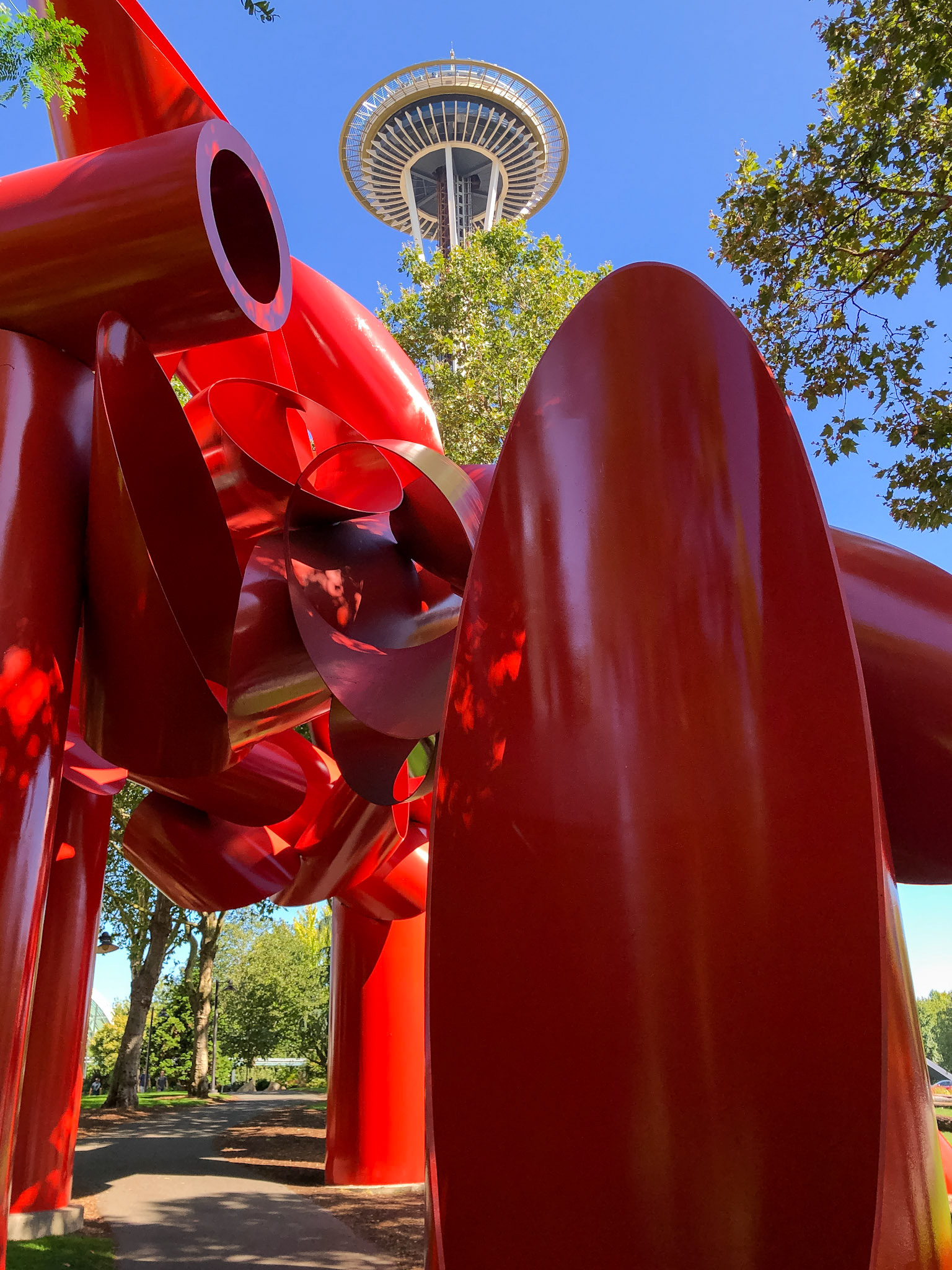'Olympic Iliad' (aka Pasta Tube) (1984) by A. Liberman, on the lawn in front of the Space Needle.